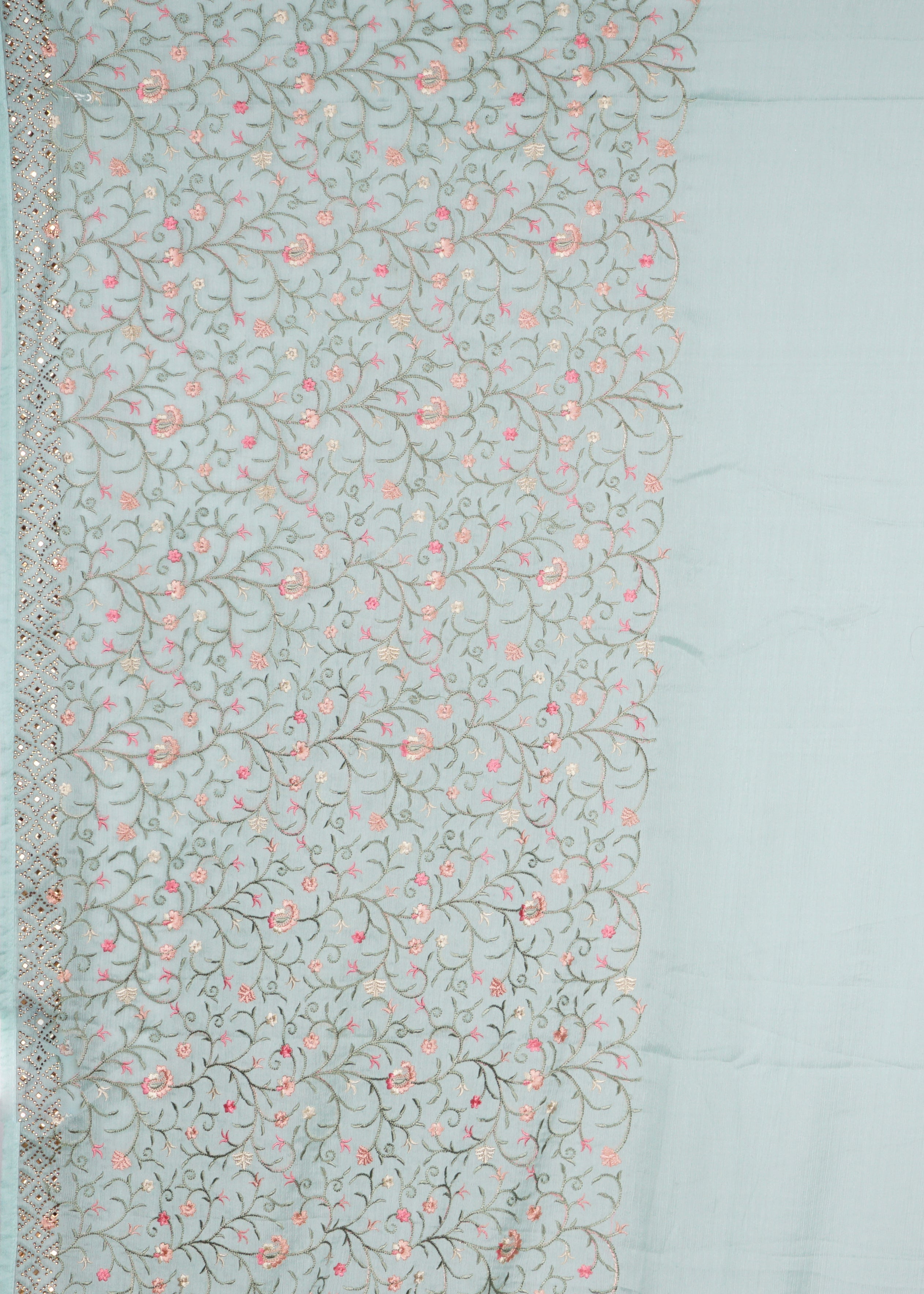 Sea Green Threadwork Georgette Saree 