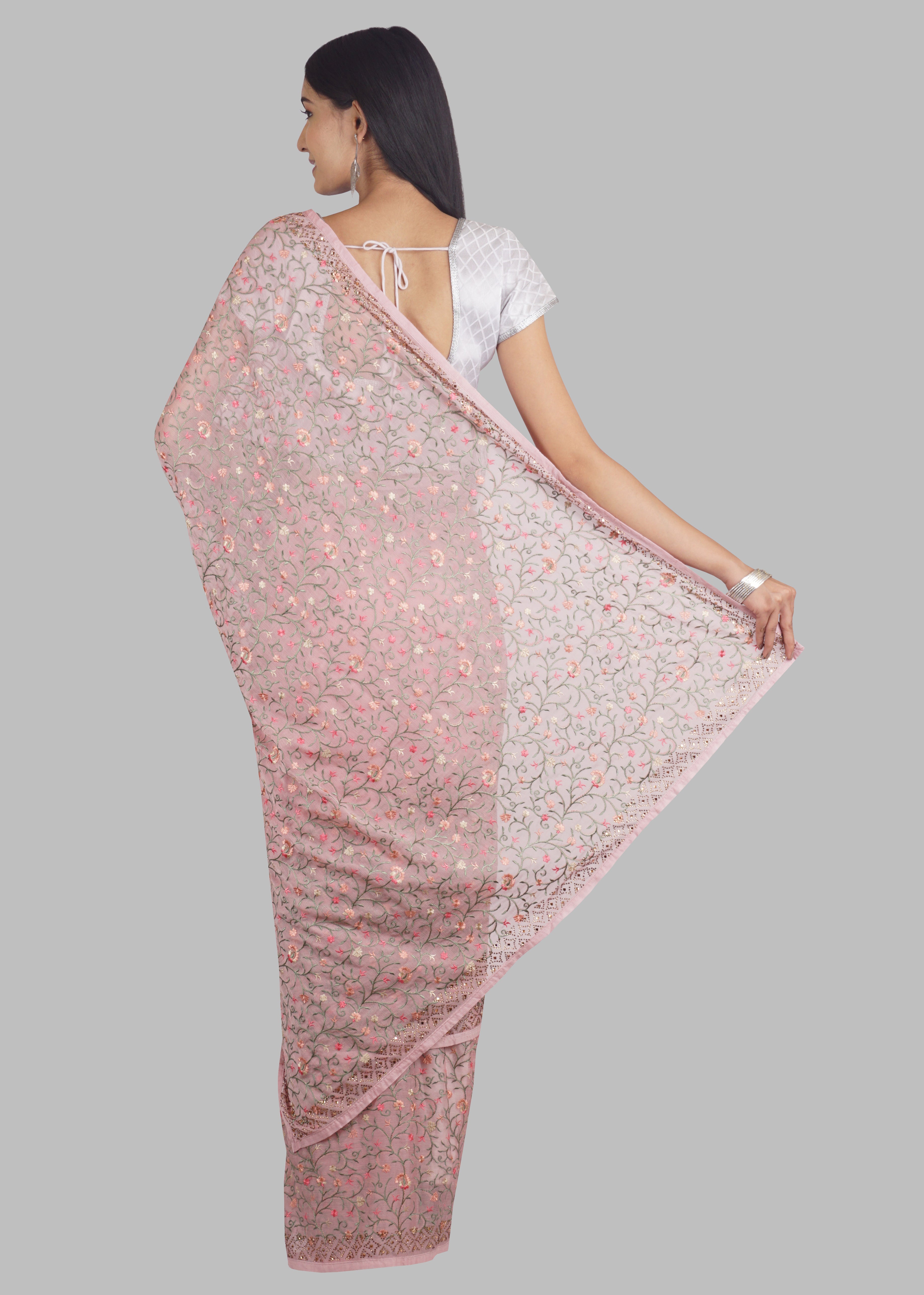 Pink Threadwork Georgette Saree 