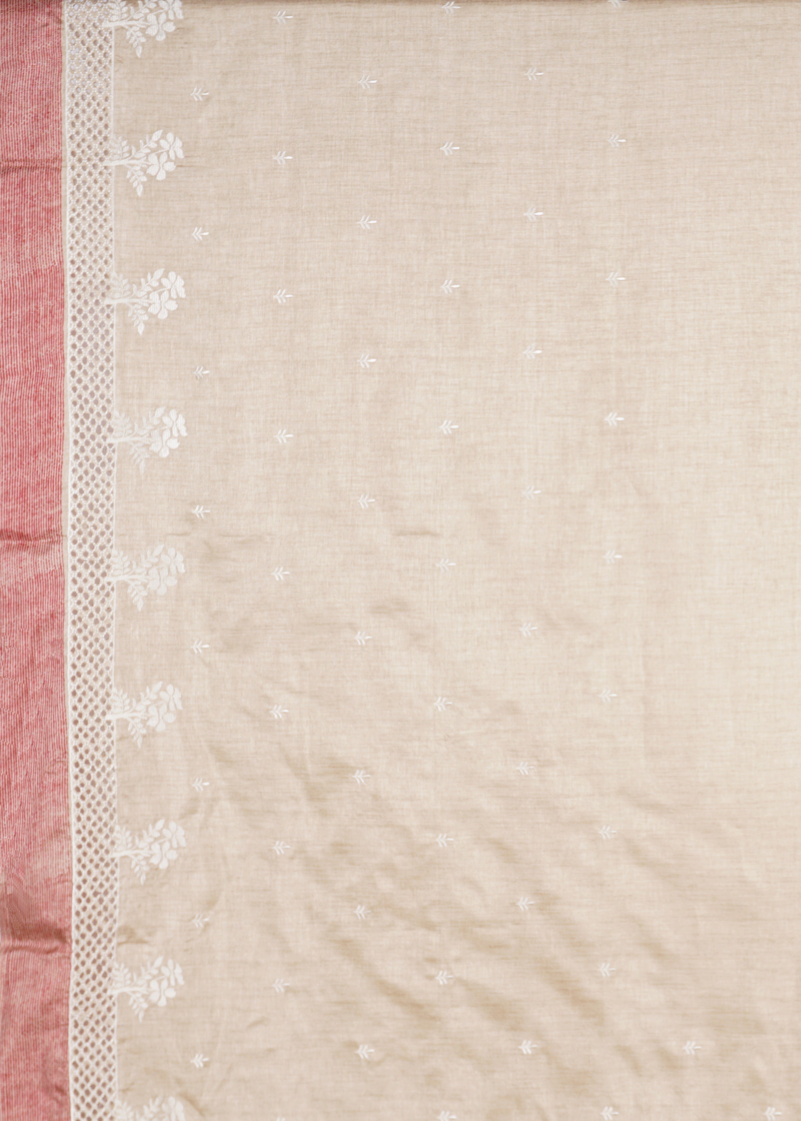 Cream Threadwork Linen Saree 