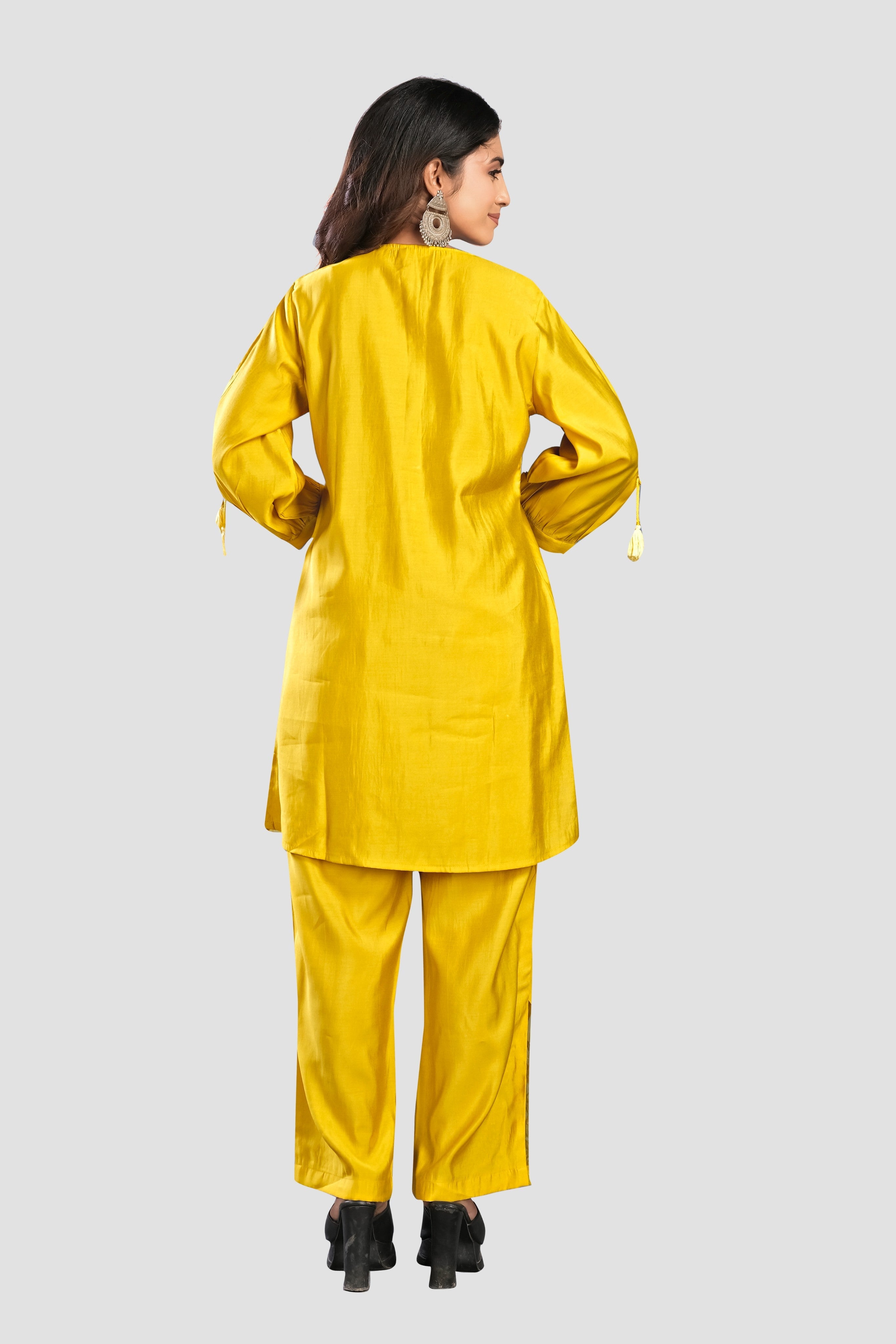 Yellow Threadwork Muslin Co-ord set - KAJREE