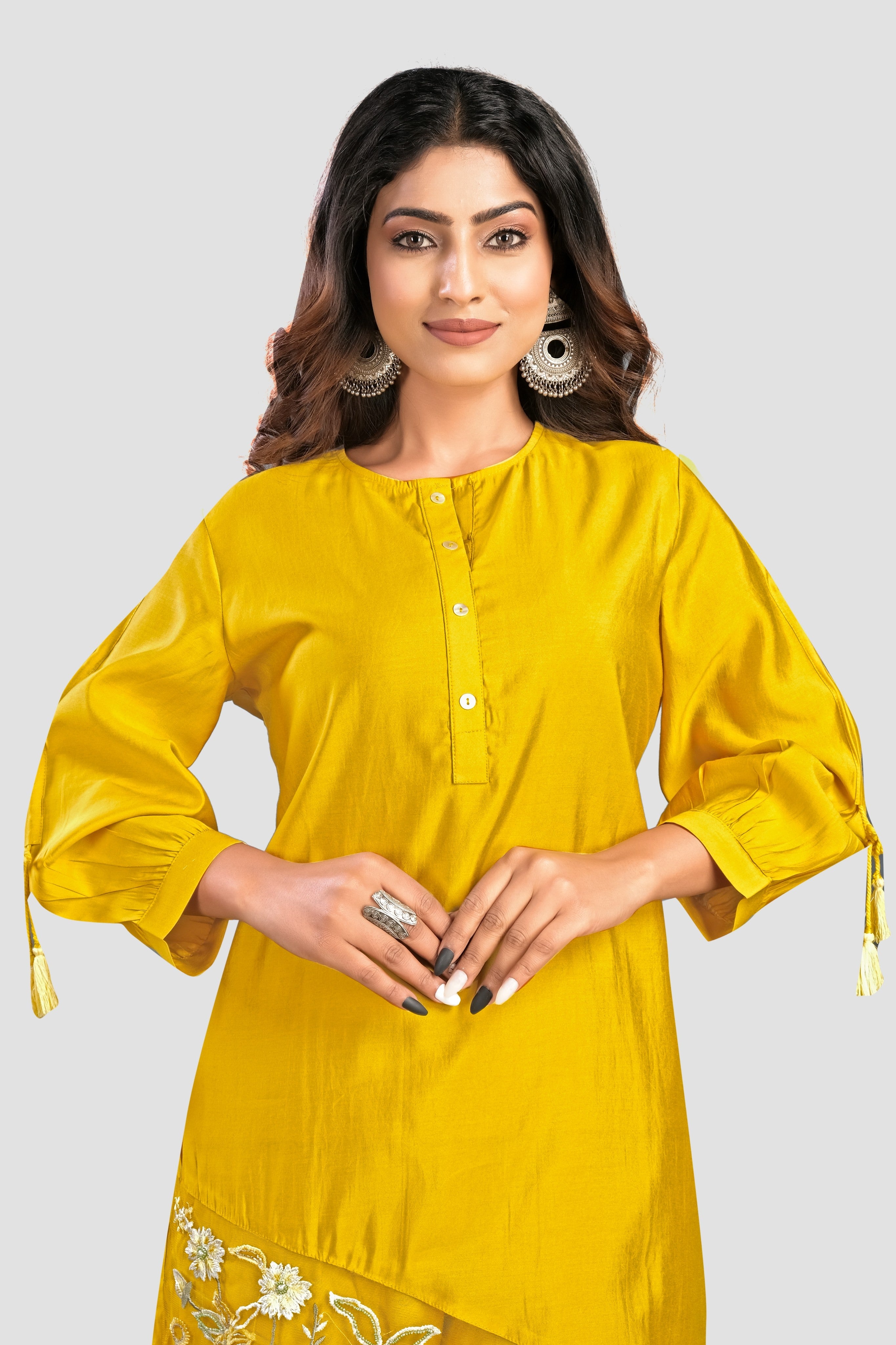 Yellow Threadwork Muslin Co-ord set - KAJREE