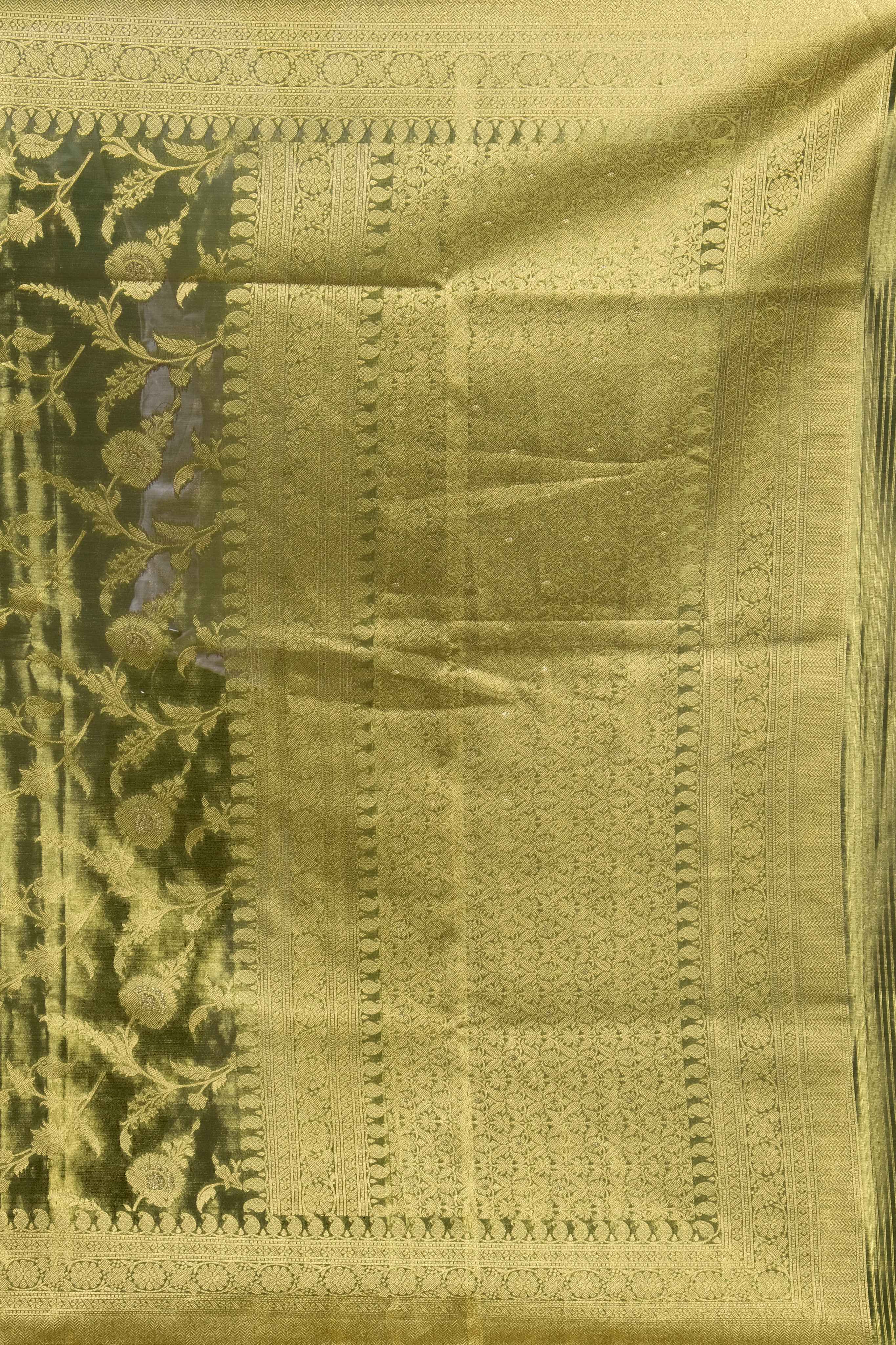 Green Zariwork Banarasi Organza Saree - KAJREE