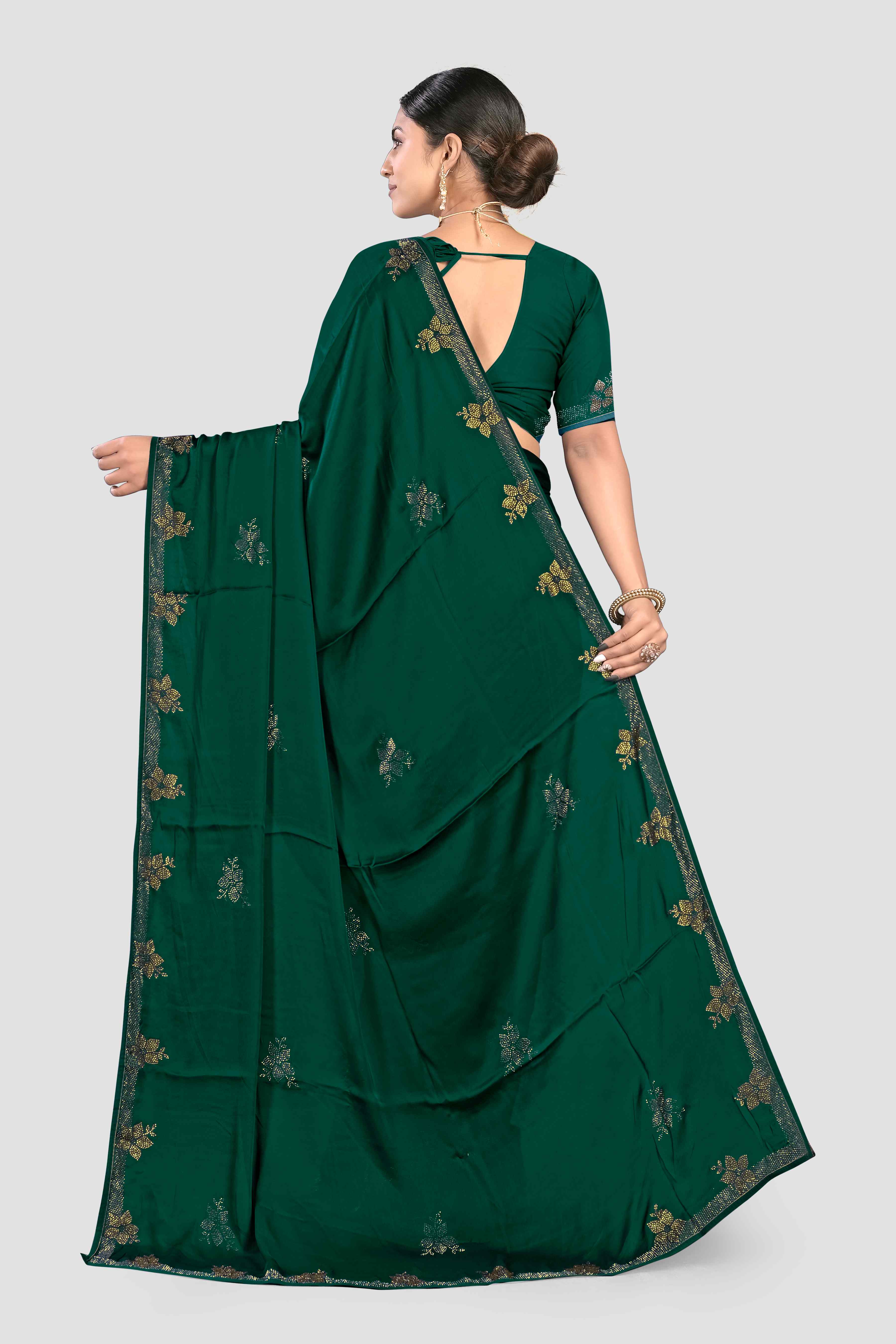 Green Stonework Satin Silk Saree - Kajree