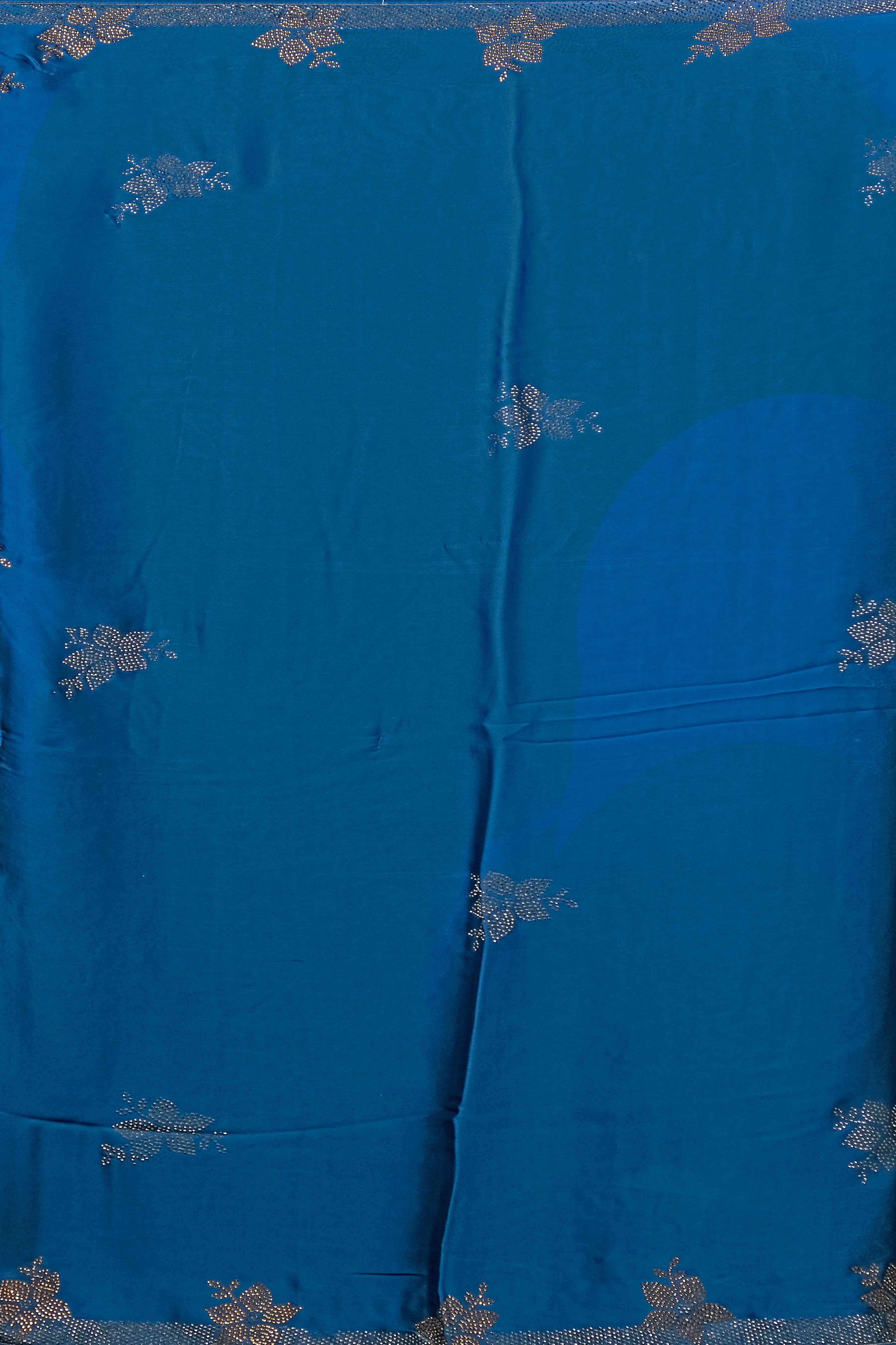 Blue Satin Stonework Silk Saree - KAJREE