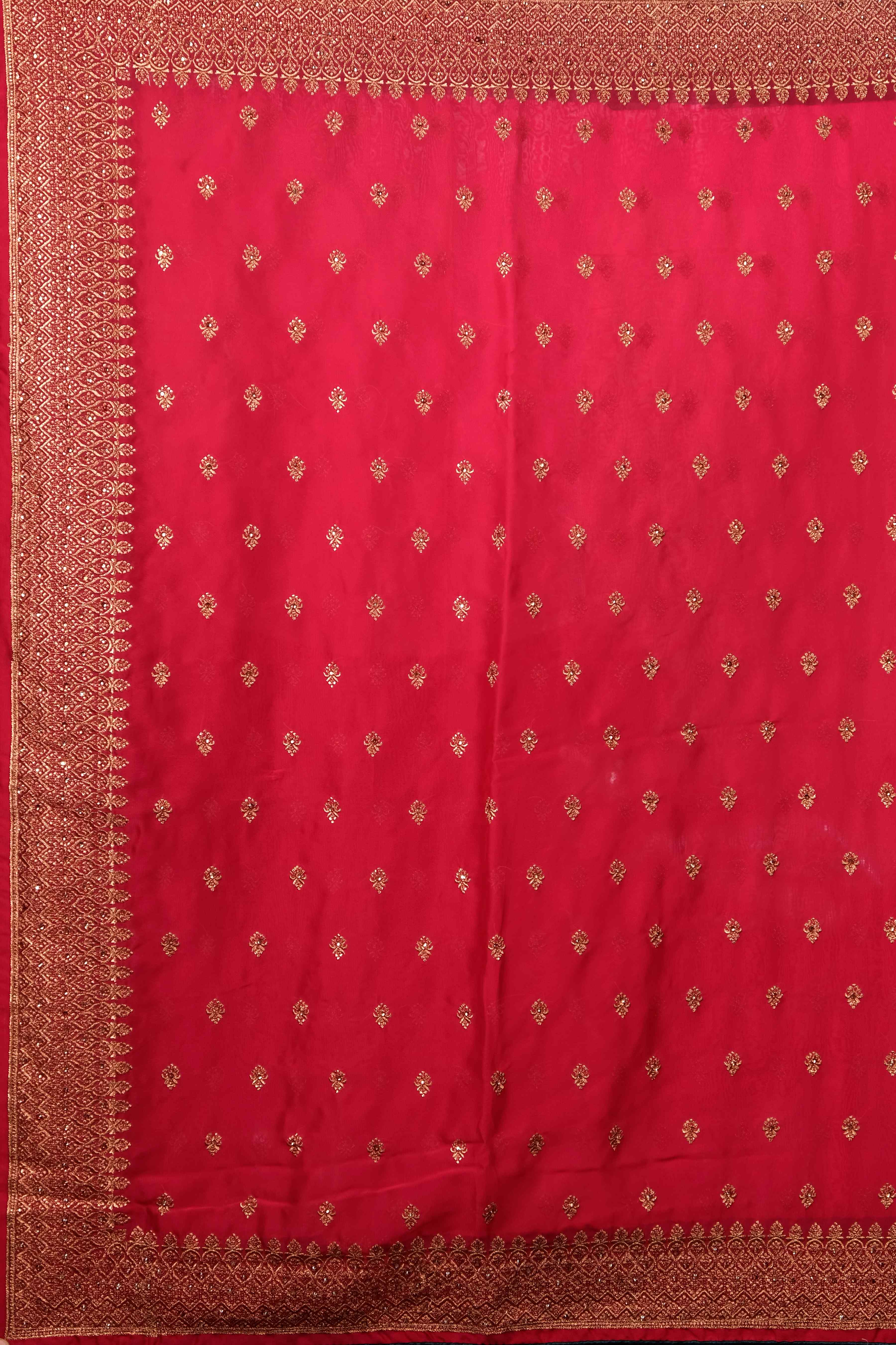 Red Stonework Georgette Saree - KAJREE