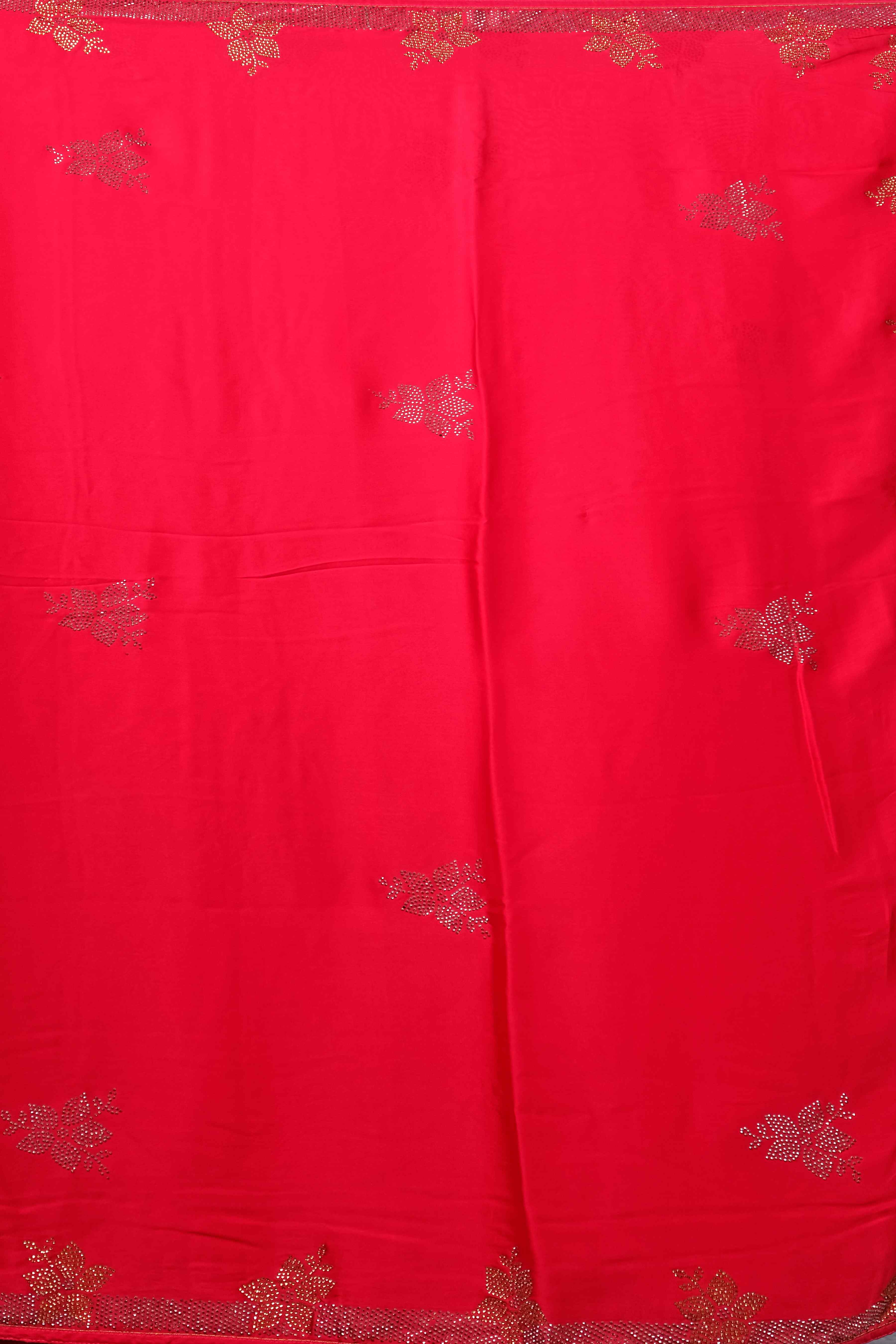 Red Stonework Satin Silk Saree - KAJREE