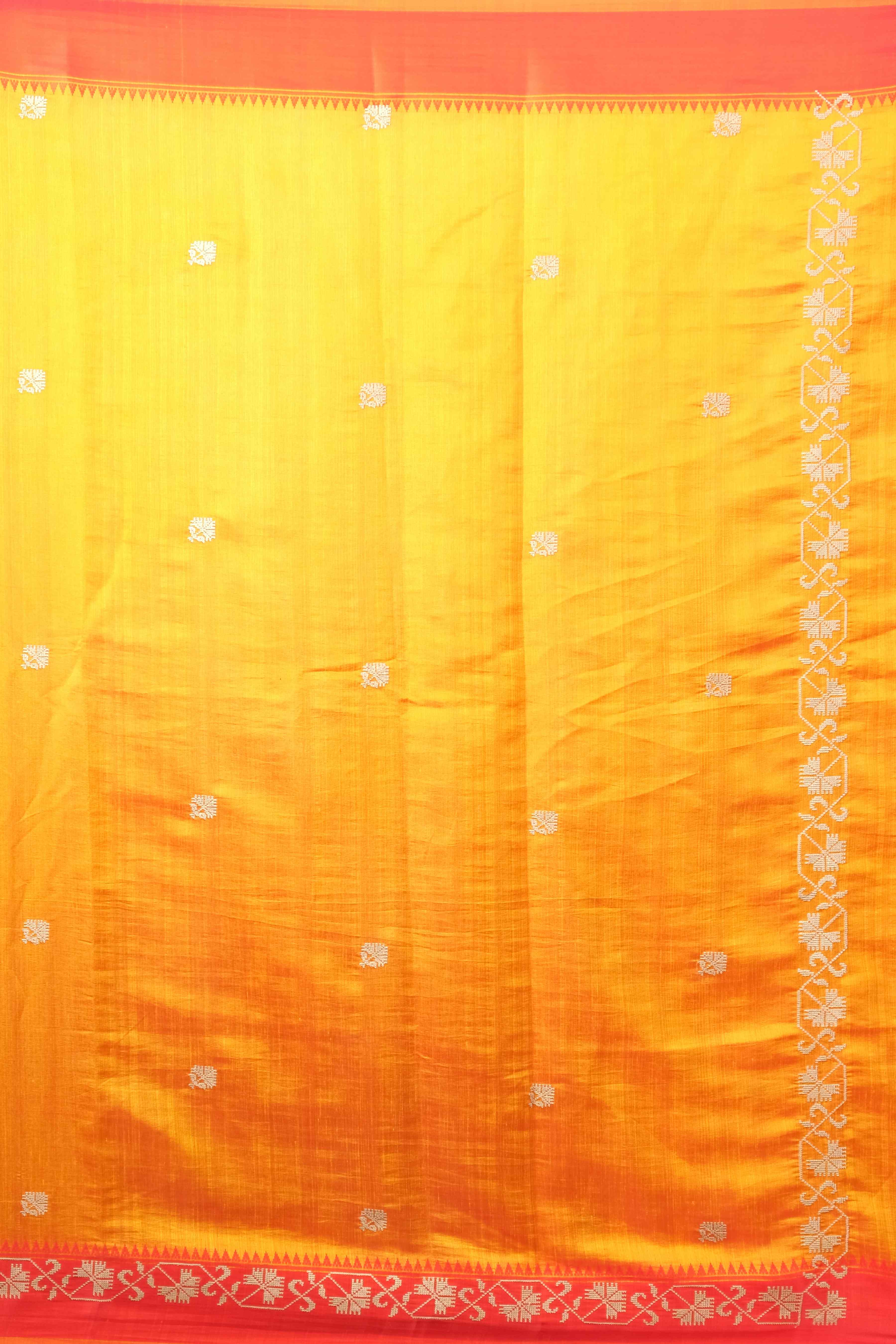 Yellow Threadwork Tussar Silk Saree - KAJREE