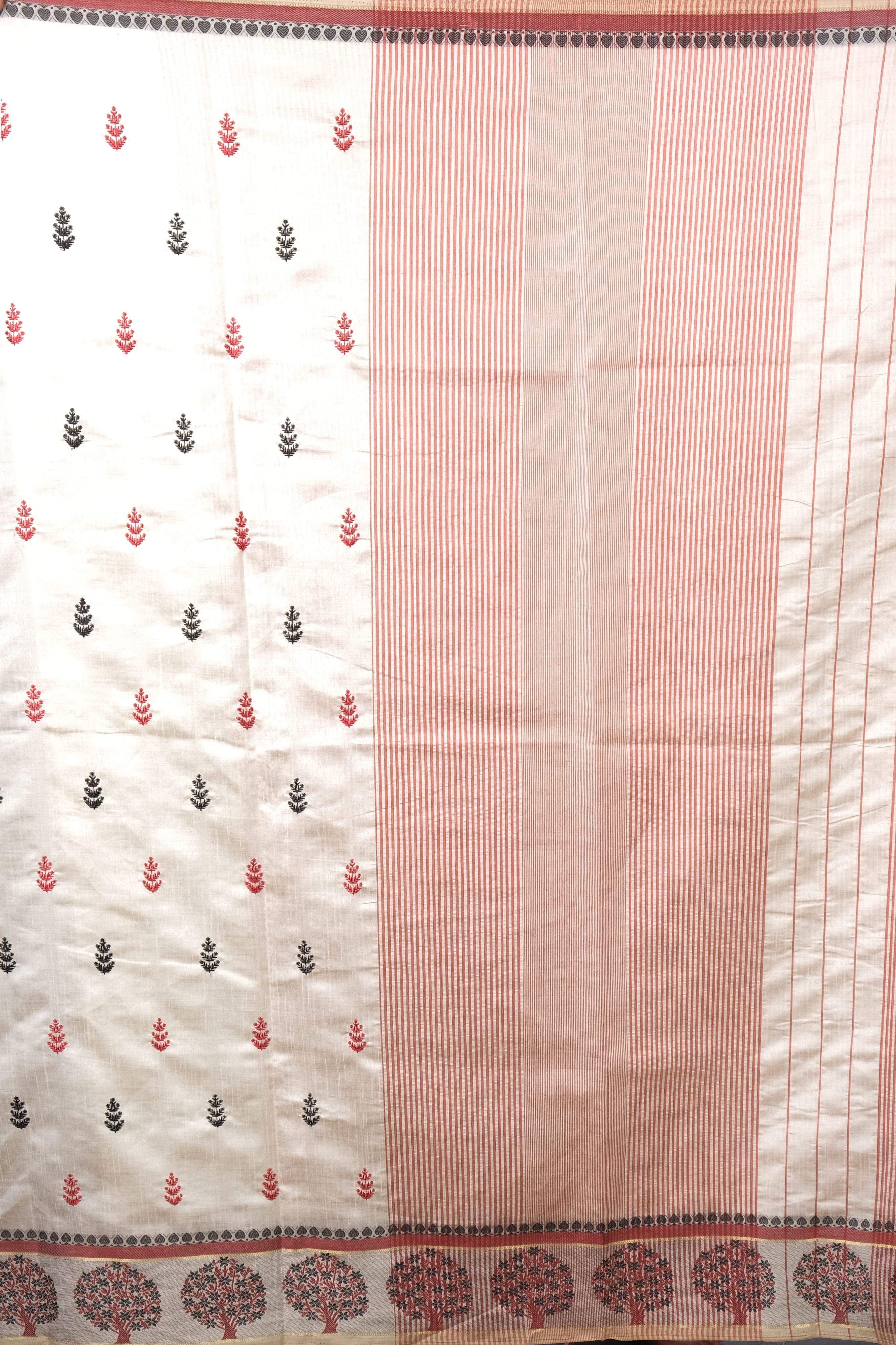 Cream Threadwork Semi Silk Saree 