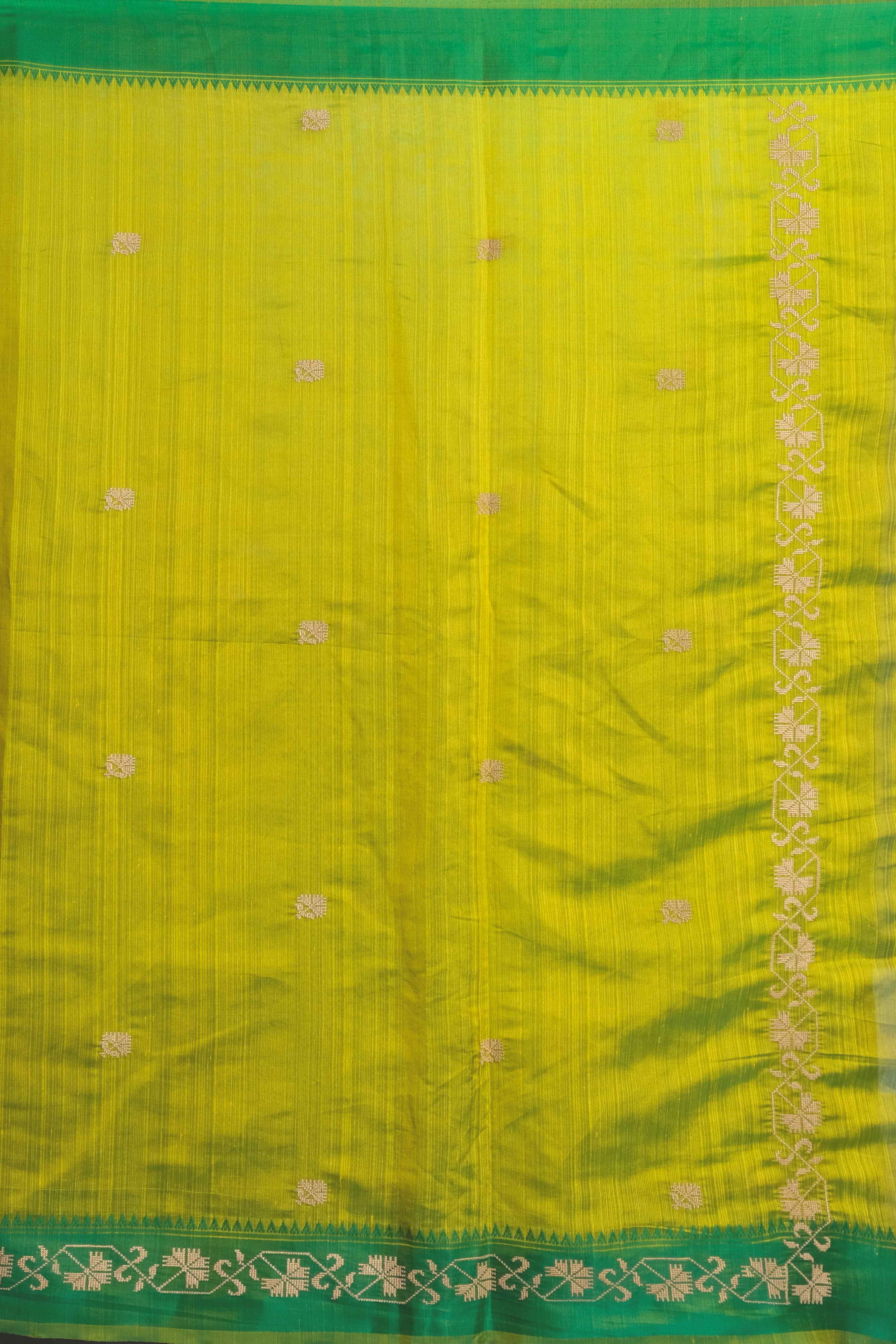 Greem Threadwork Tussar Silk Saree - KAJREE