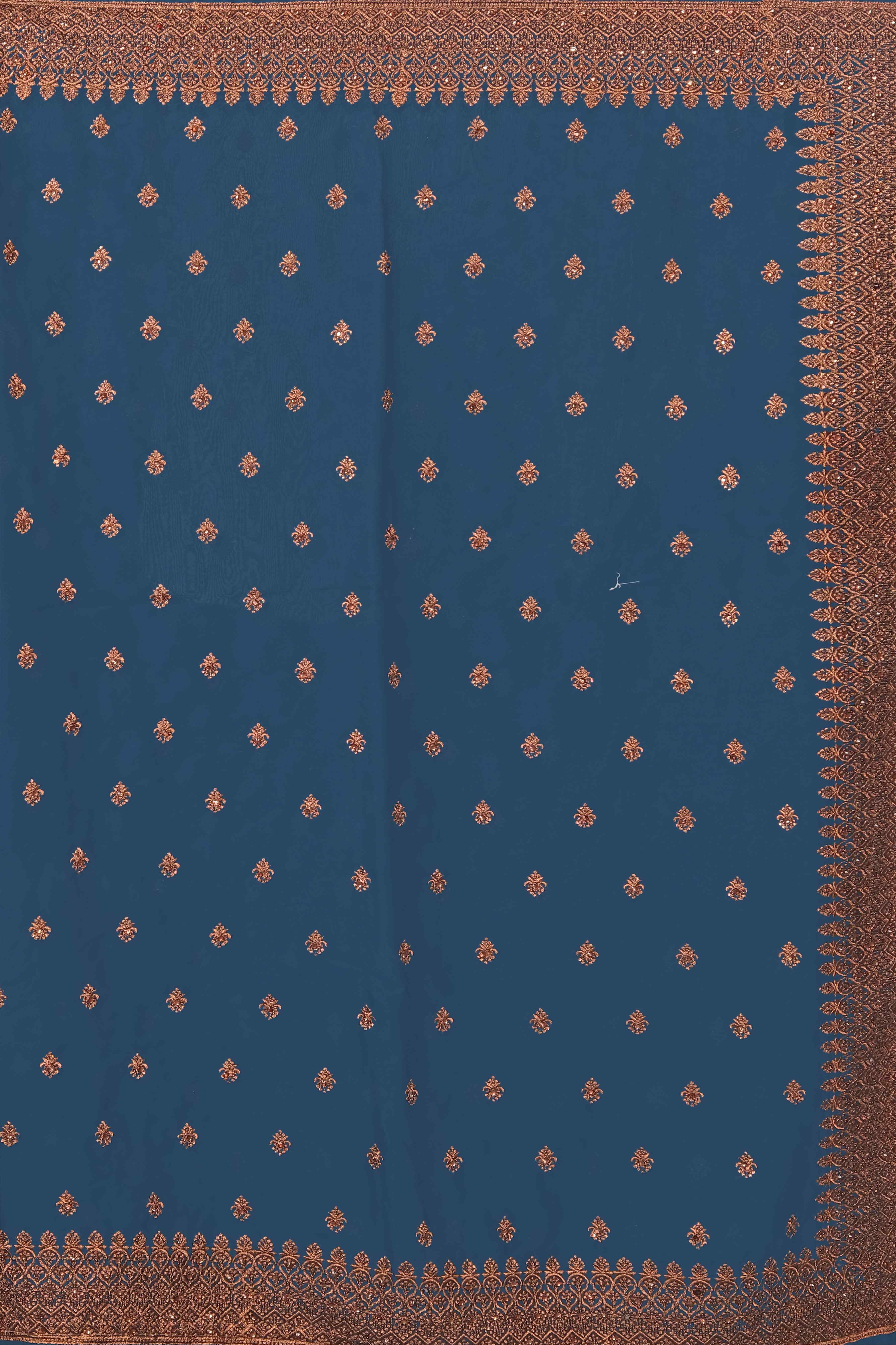 Blue Stonework Georgette Saree - KAJREE