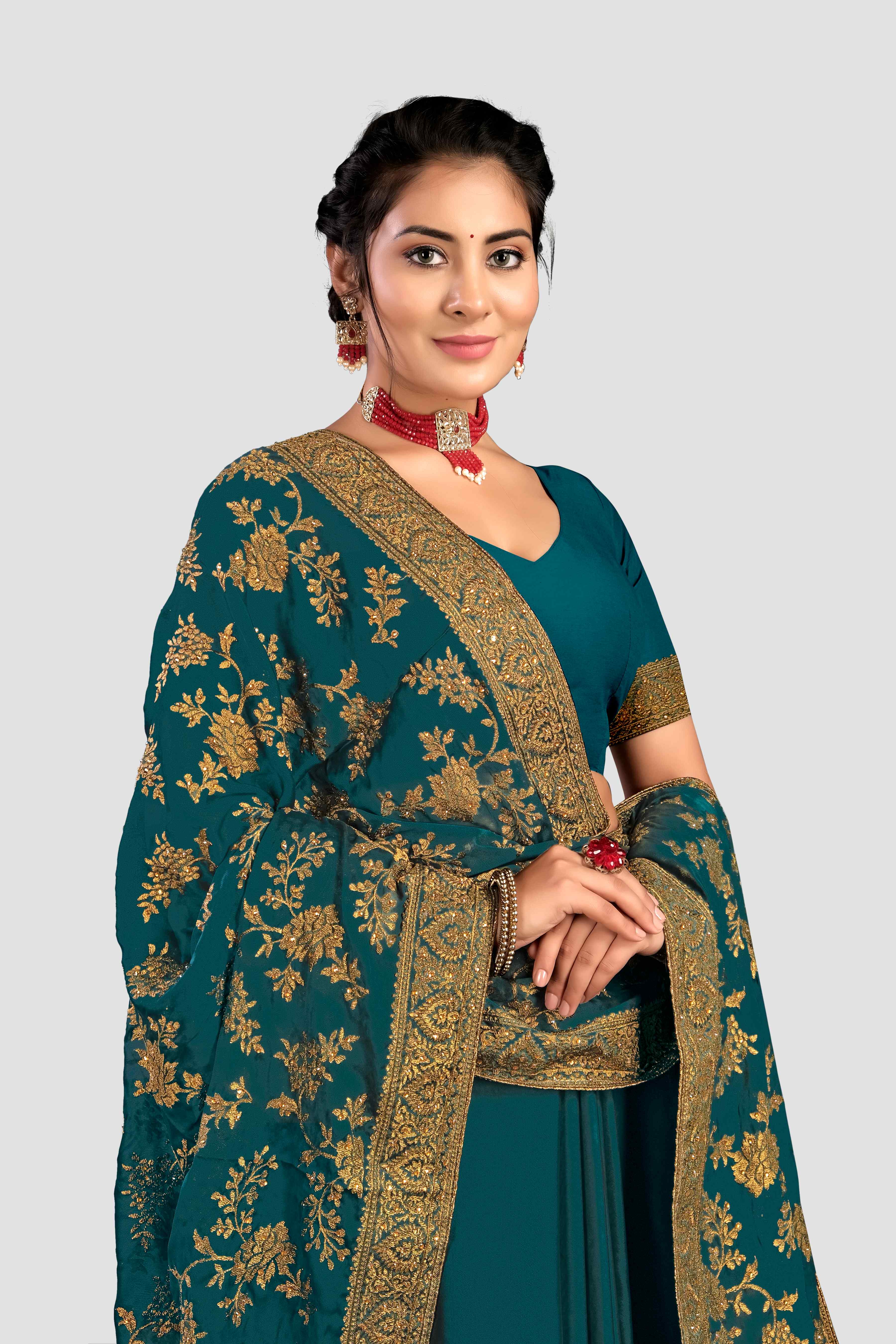 Green Stonework Chiffon Saree - Kajree