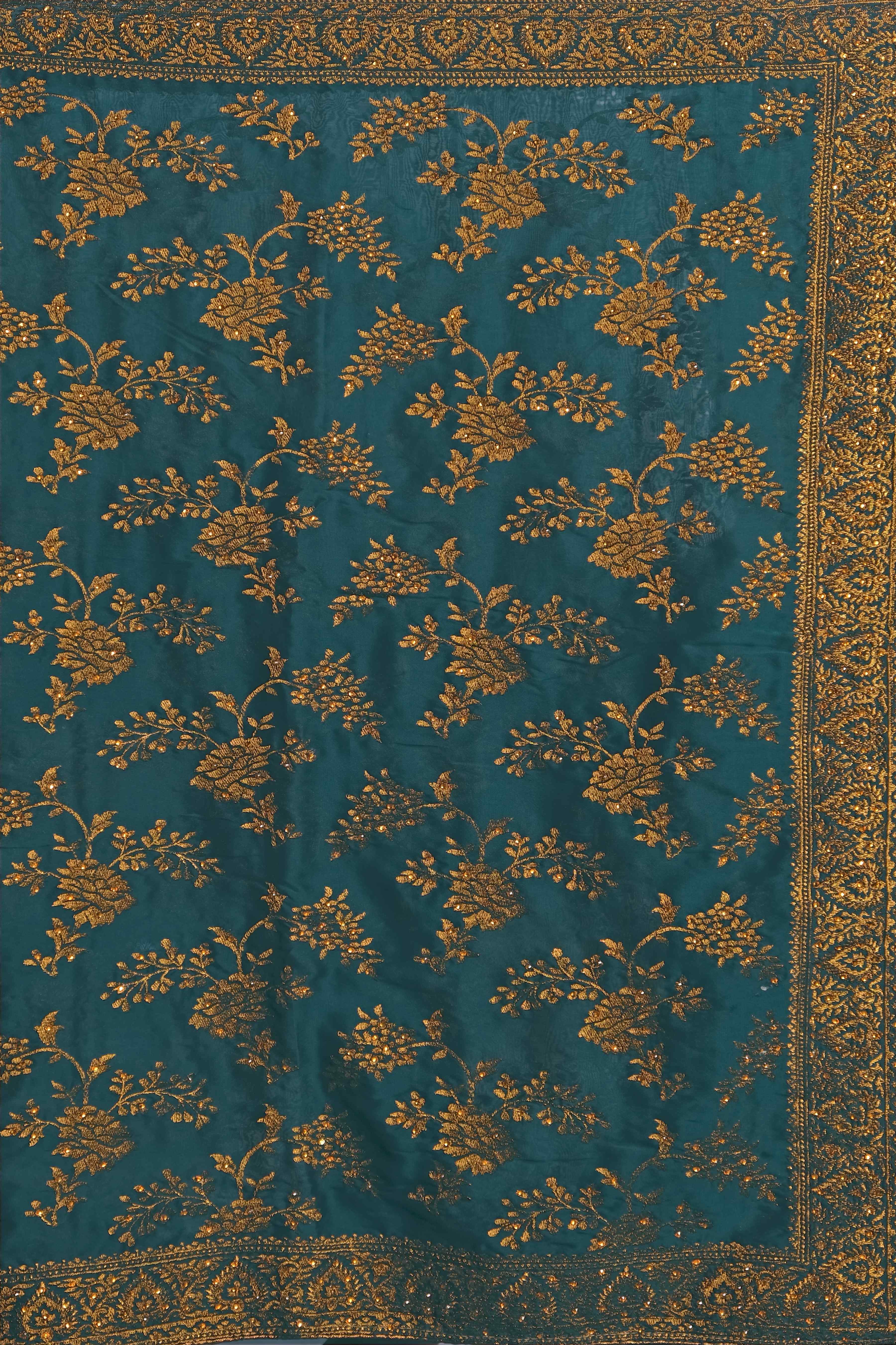 Green Stonework Chiffon Saree - Kajree
