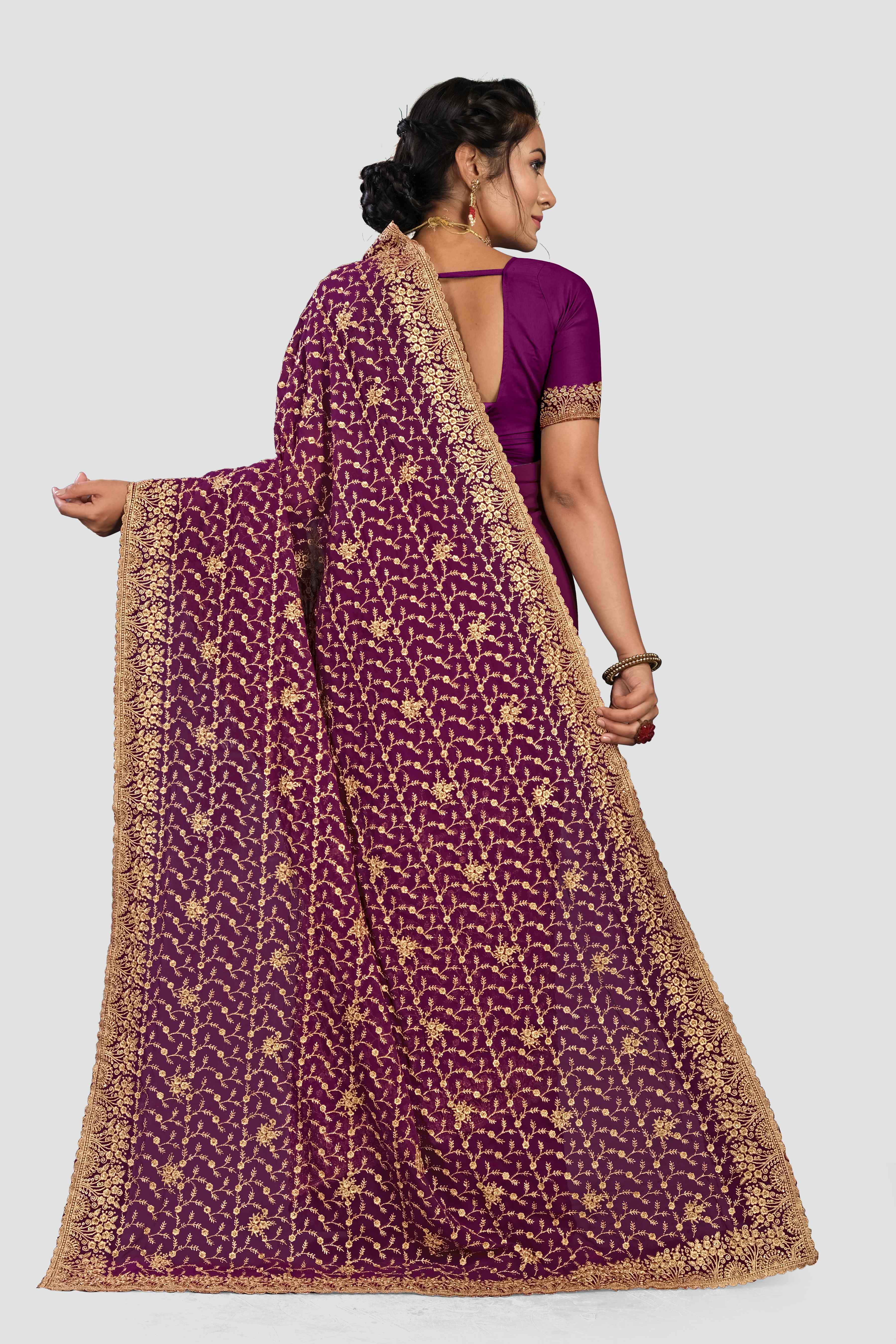 Wine Stonework Georgette Saree - kajree