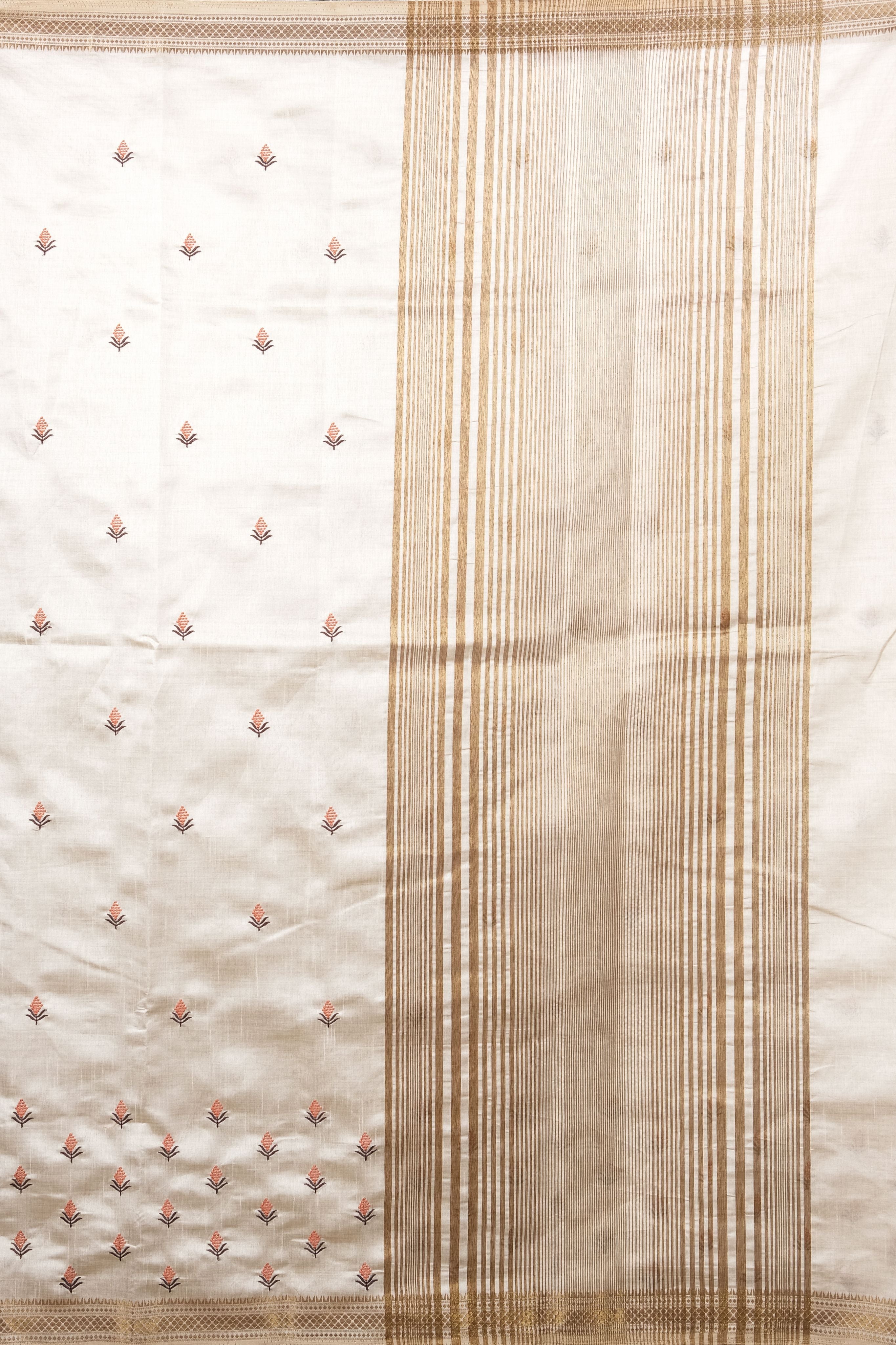 Cream Threadwork Semi Silk Saree 