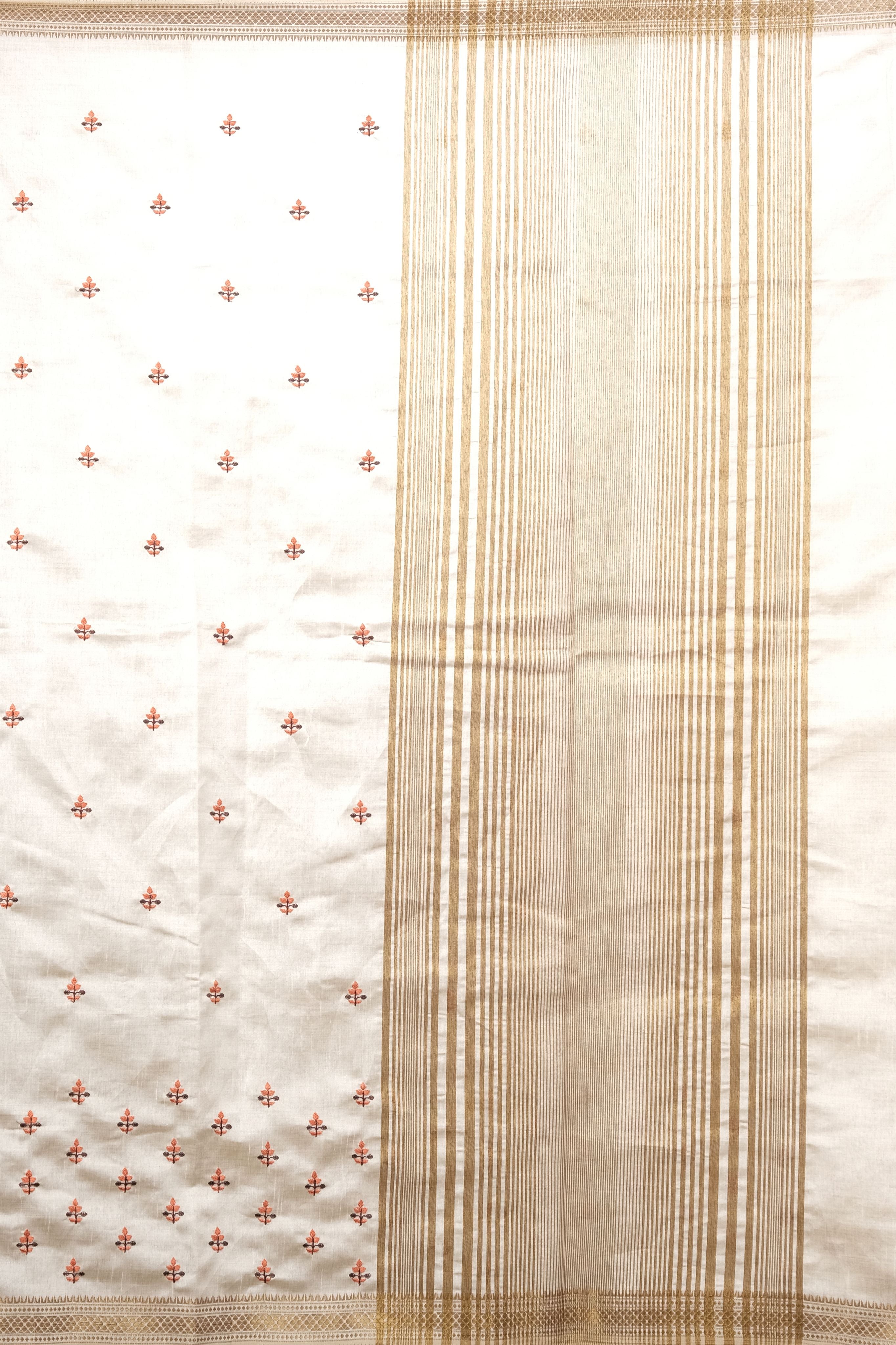 Cream Threadwork Semi Silk Saree 