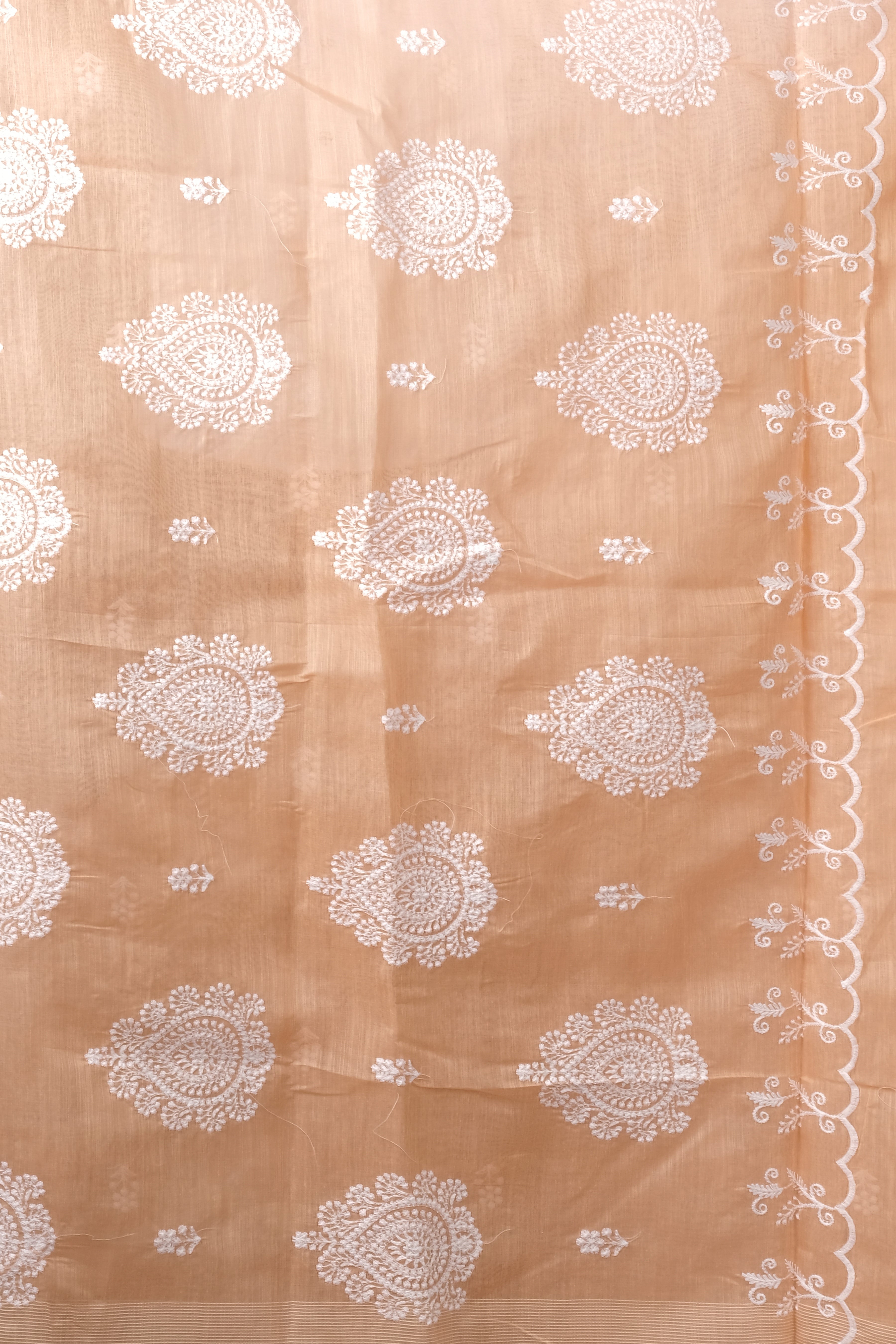 Peach Threadwork Organza Linen Saree 