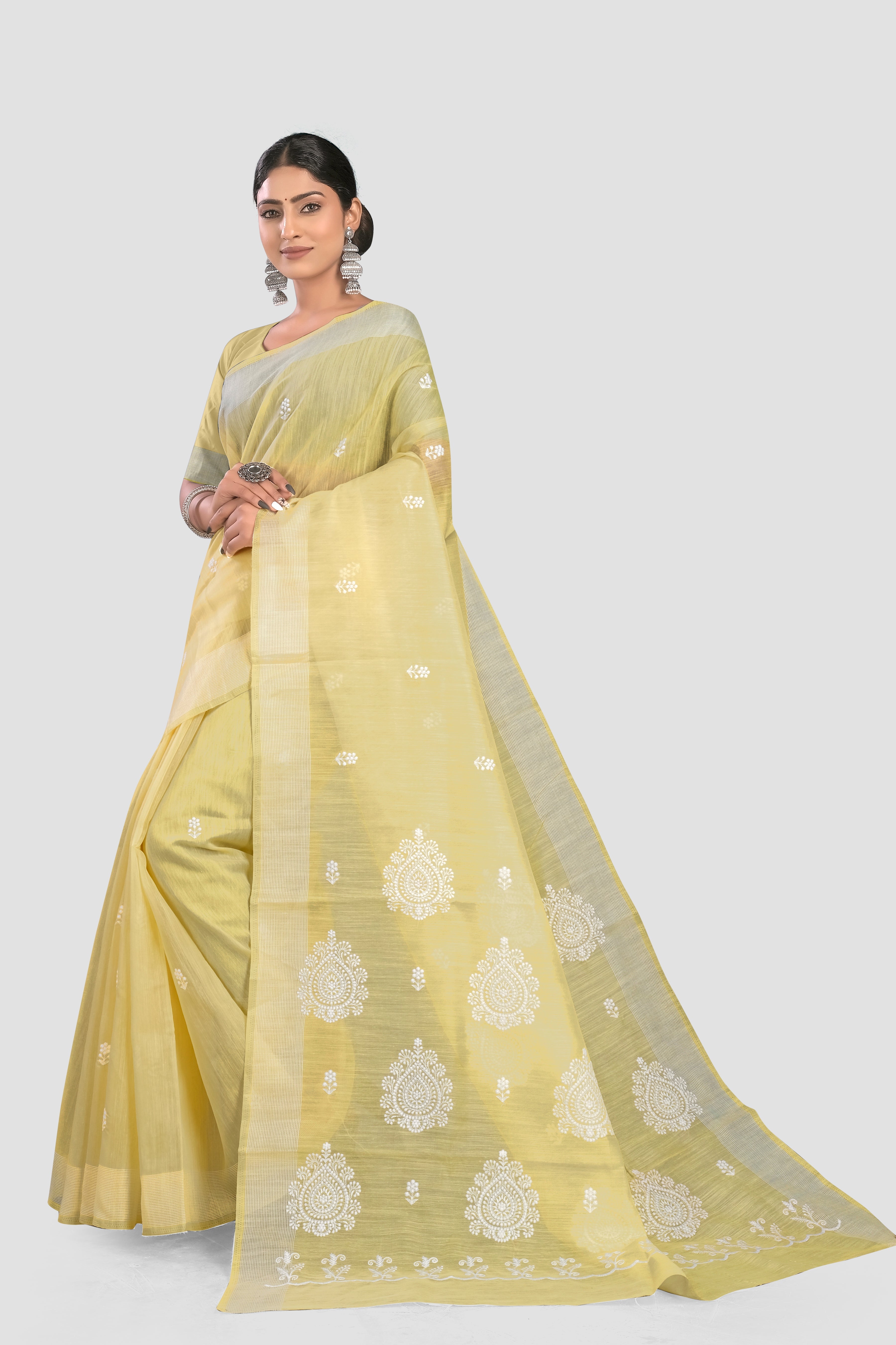 Light Yellow Linen Saree 