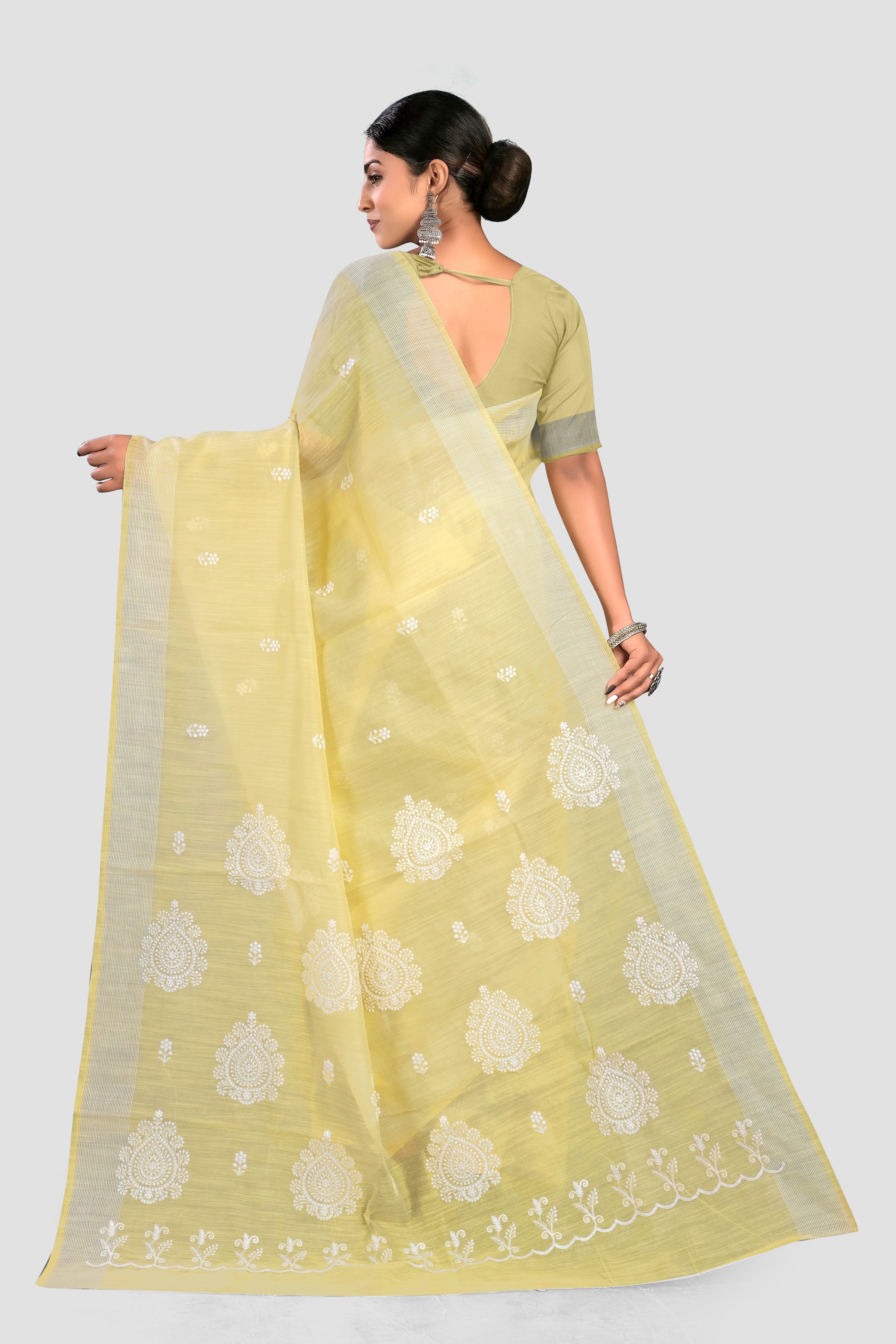 Light Yellow Linen Saree 