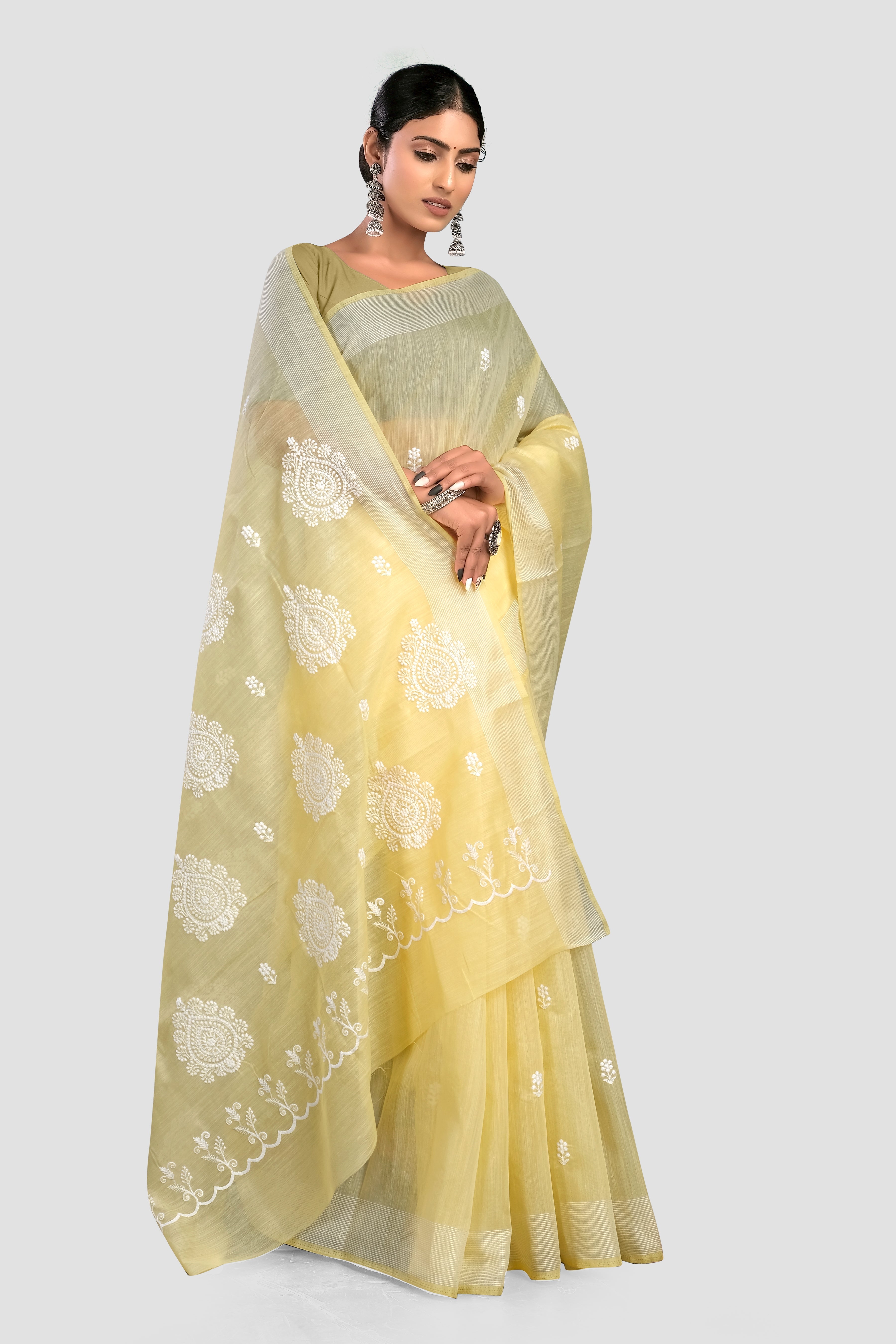 Light Yellow Linen Saree 