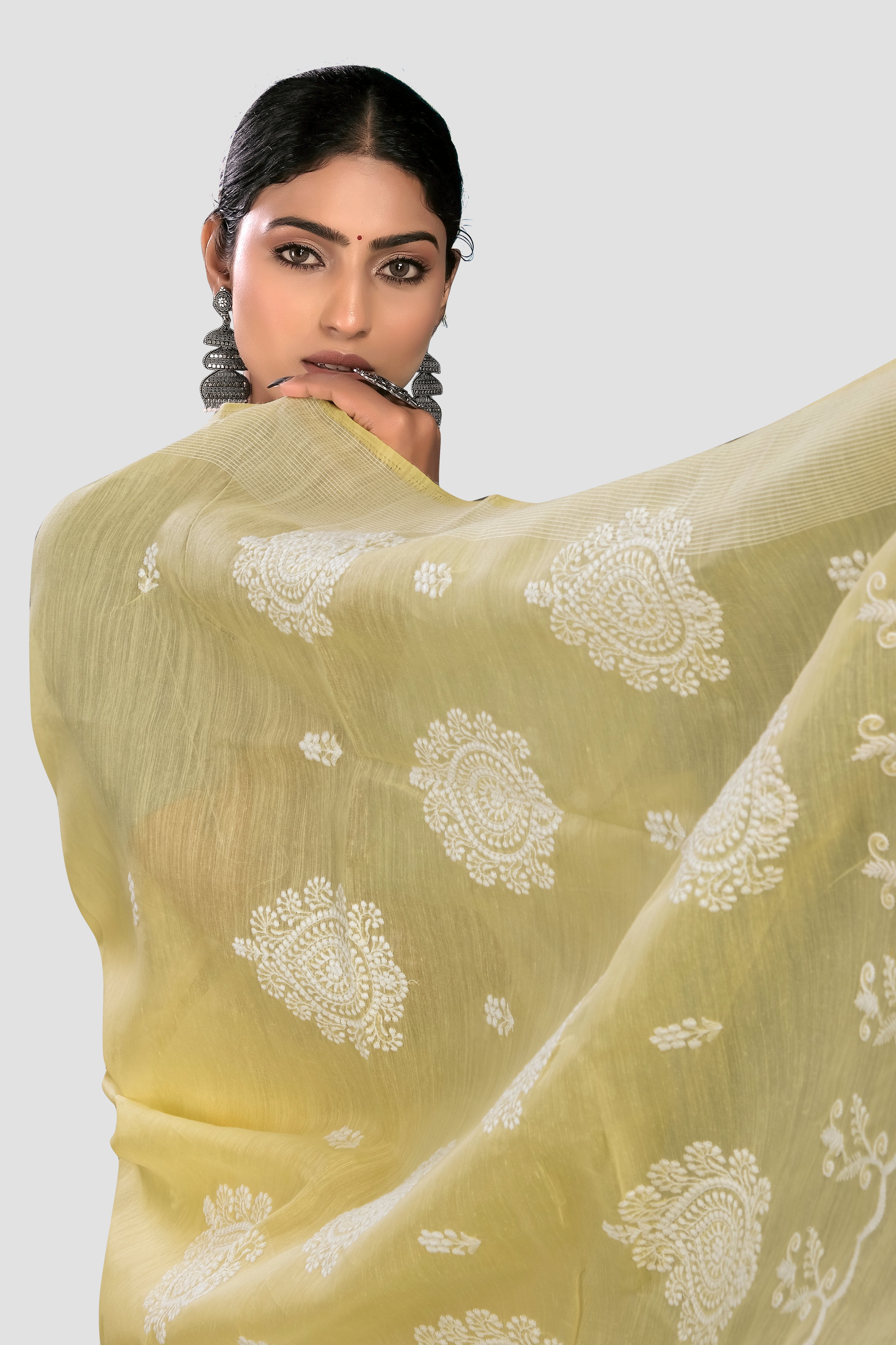 Light Yellow Linen Saree 