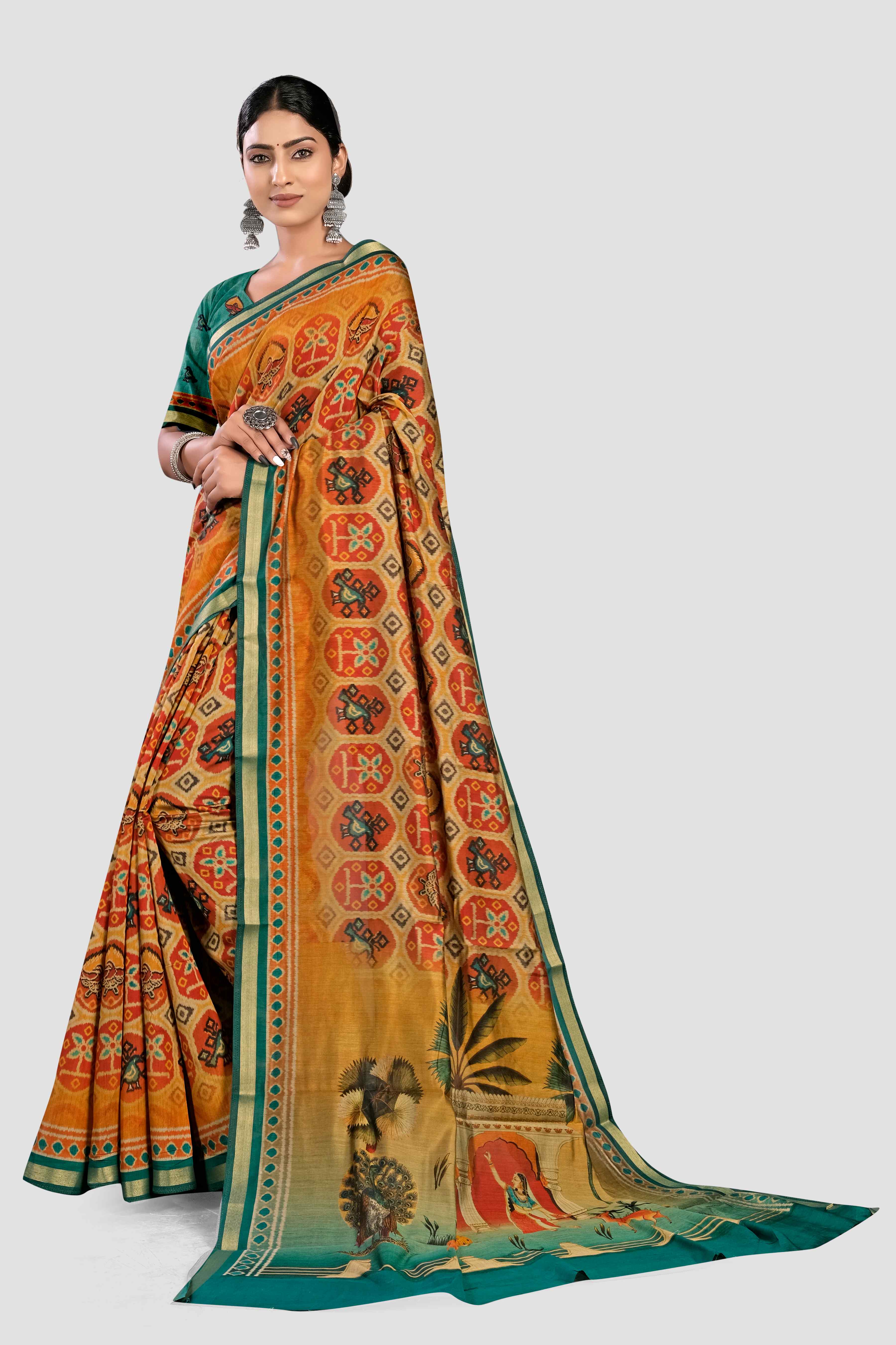 Yellow Kalamkari print Cotton Saree - Kajree