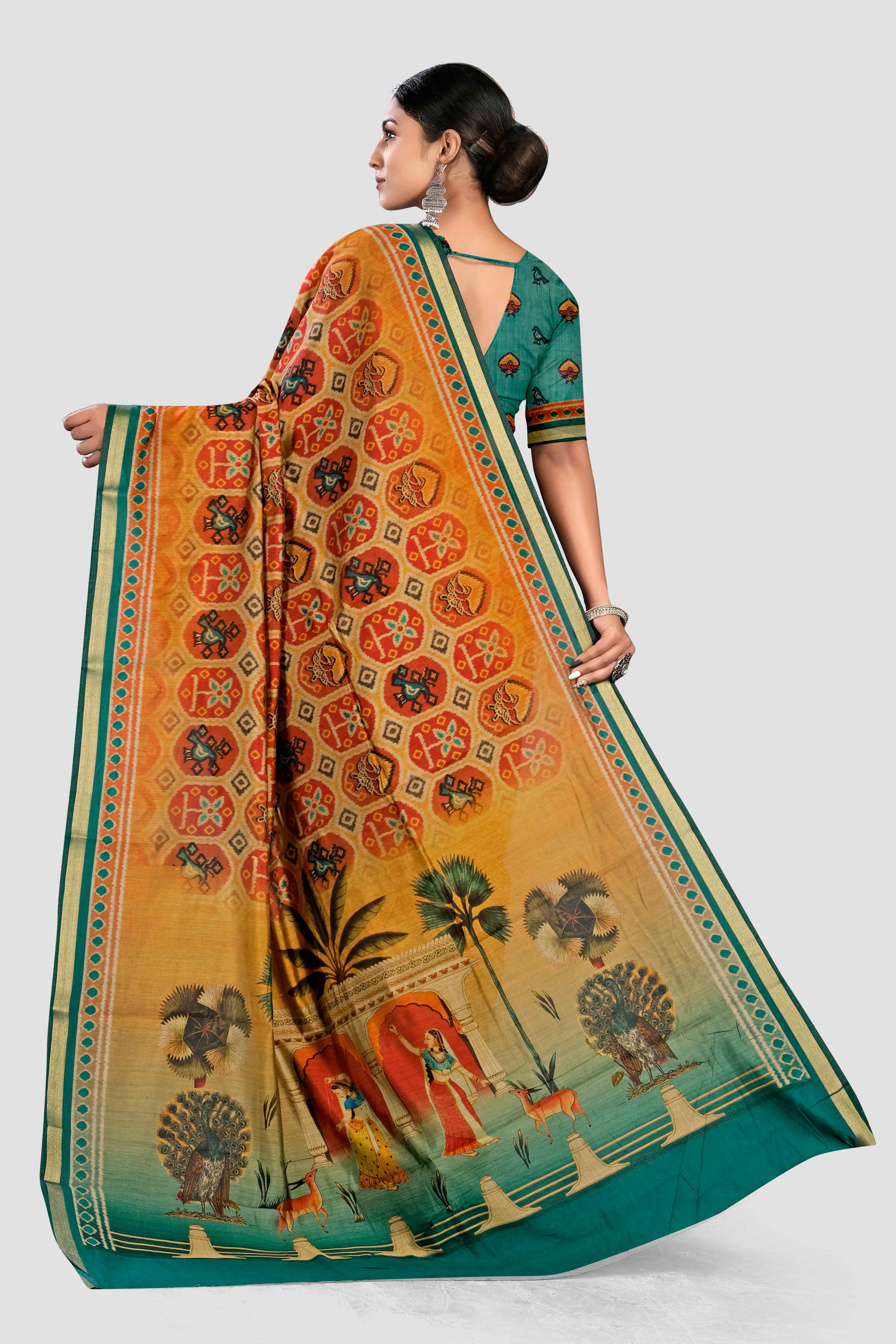 Yellow Kalamkari print Cotton Saree - Kajree
