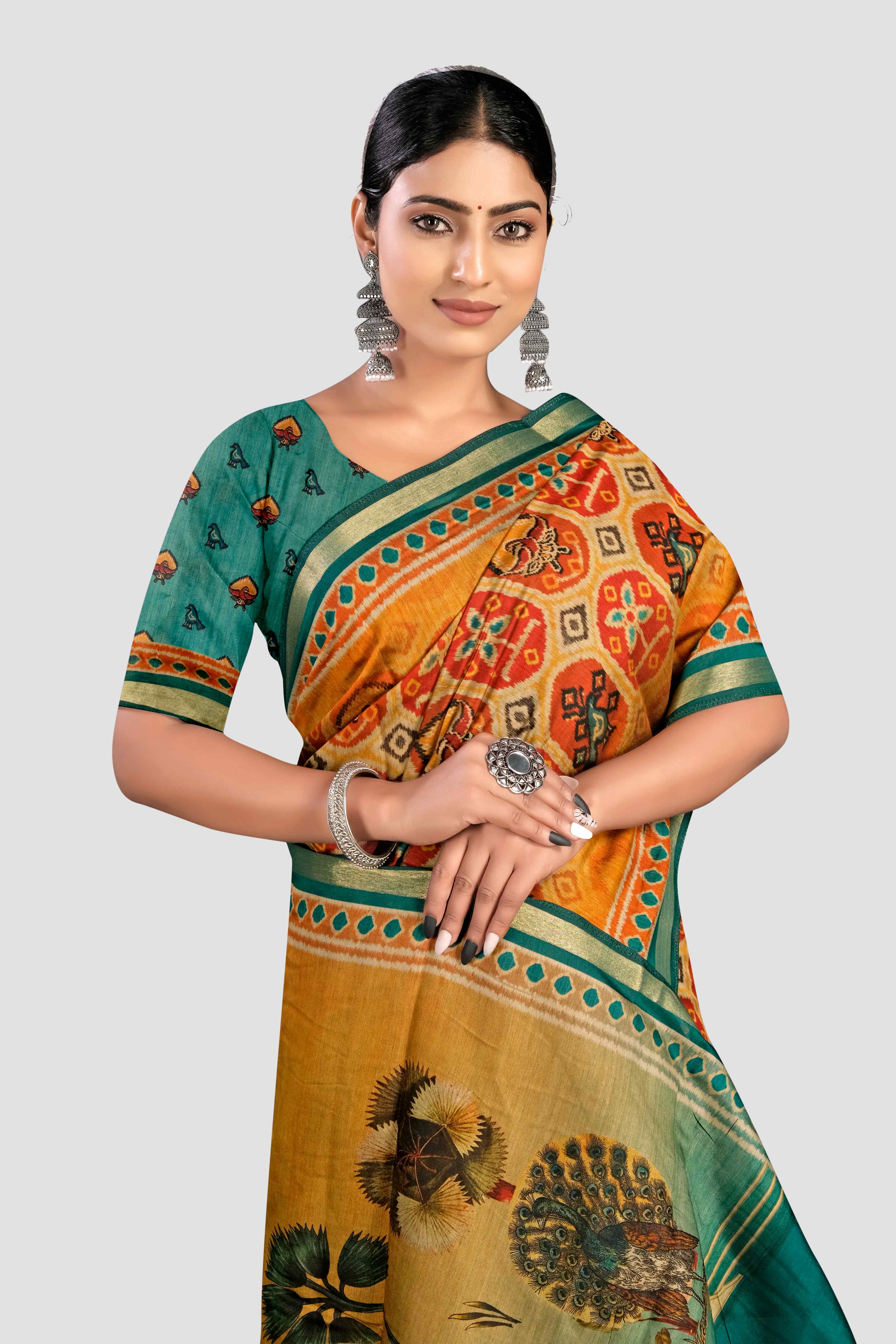 Yellow Kalamkari print Cotton Saree 