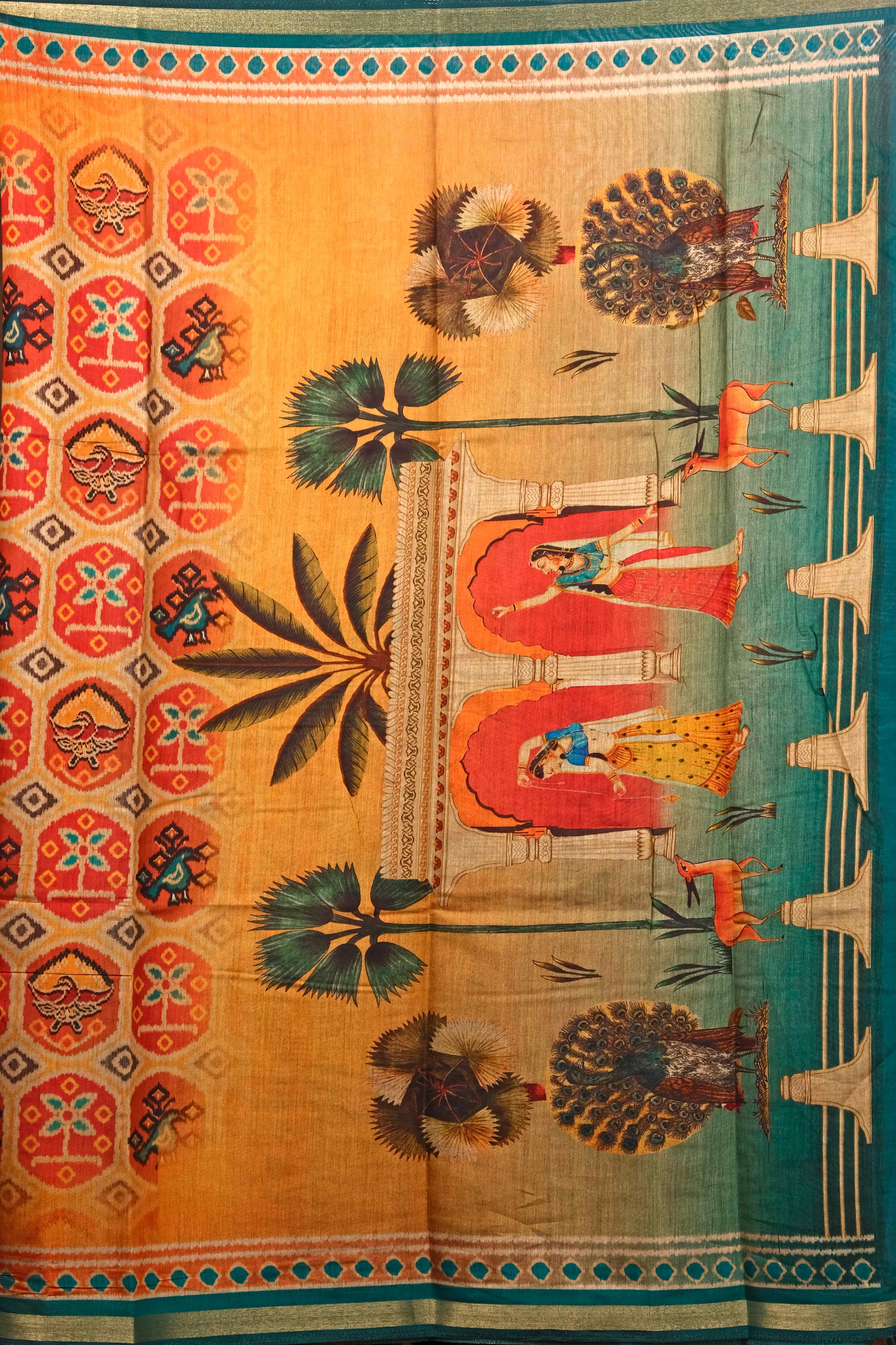 Yellow Kalamkari print Cotton Saree - Kajree