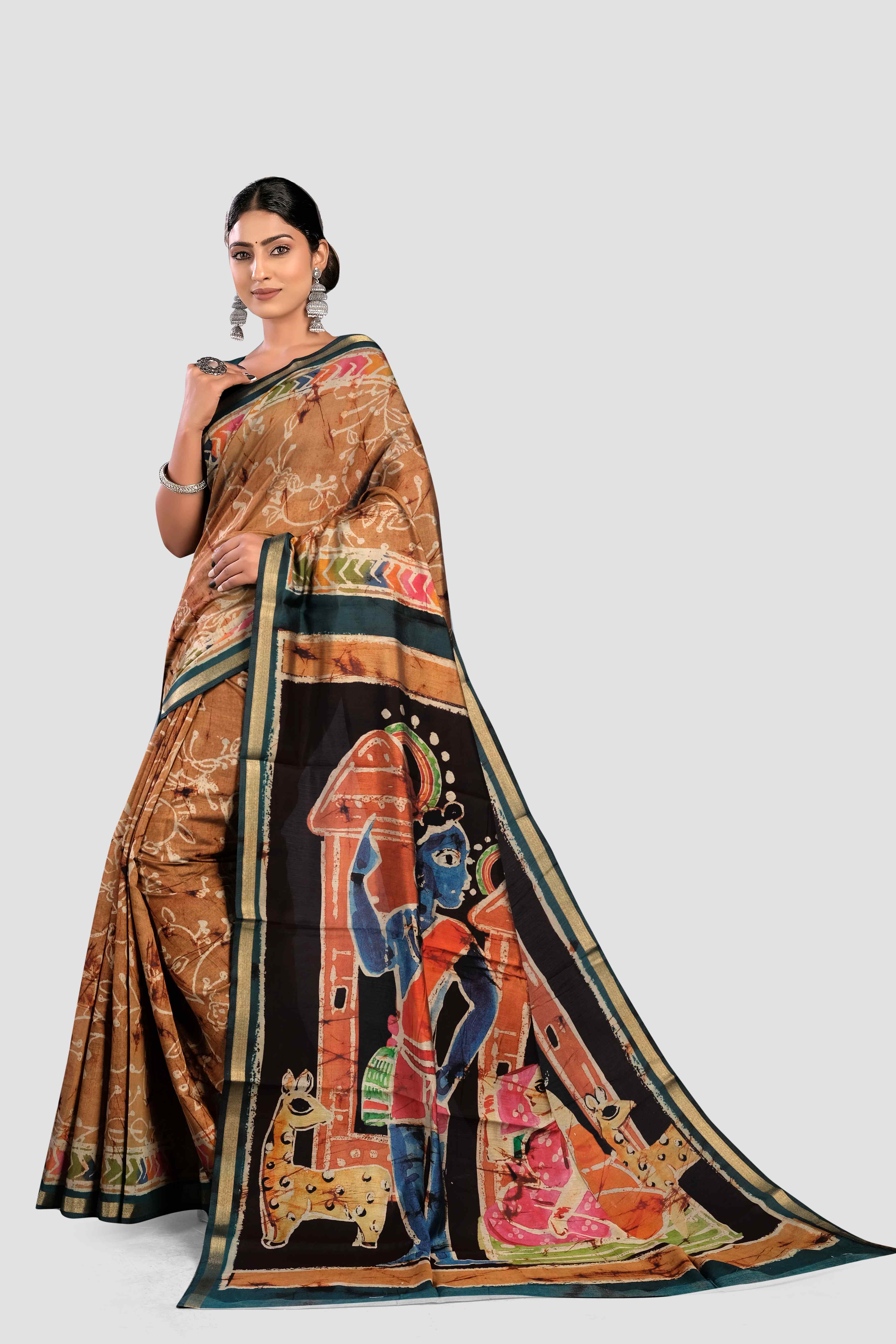 Mustard Kalamkari print Cotton Saree - Kajree  