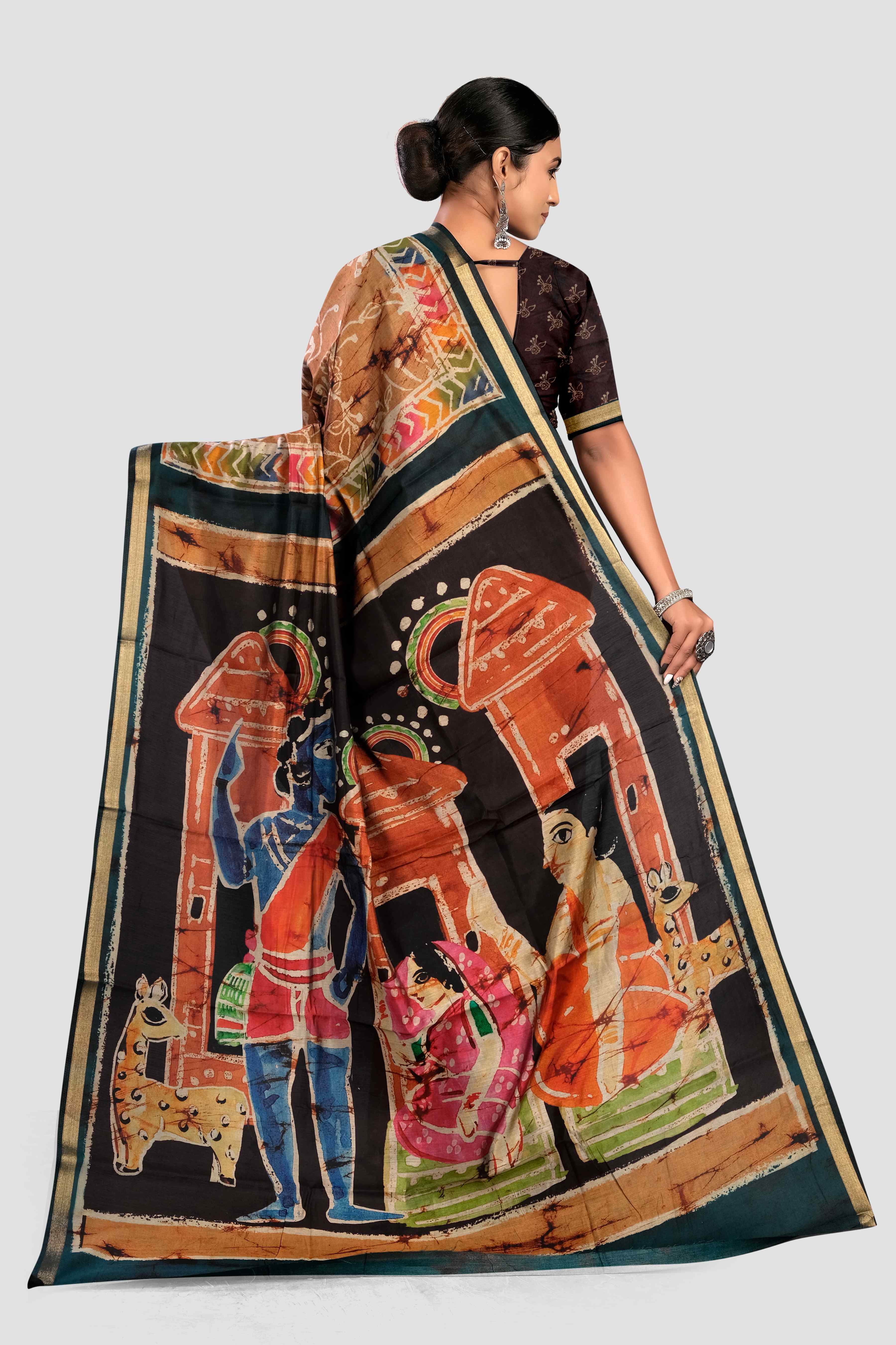 Mustard Kalamkari print Cotton Saree - Kajree  
