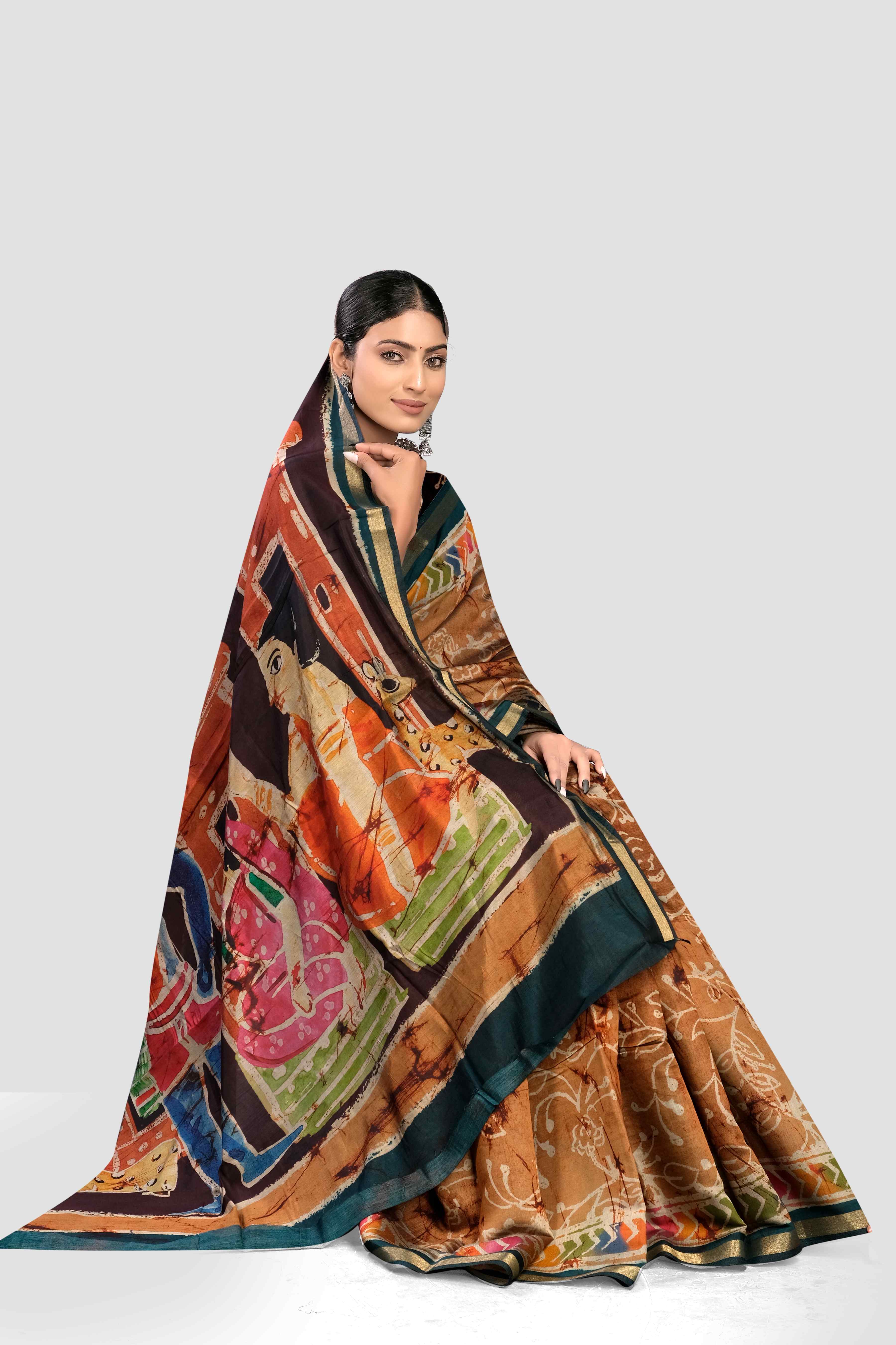 Mustard Kalamkari print Cotton Saree - Kajree  
