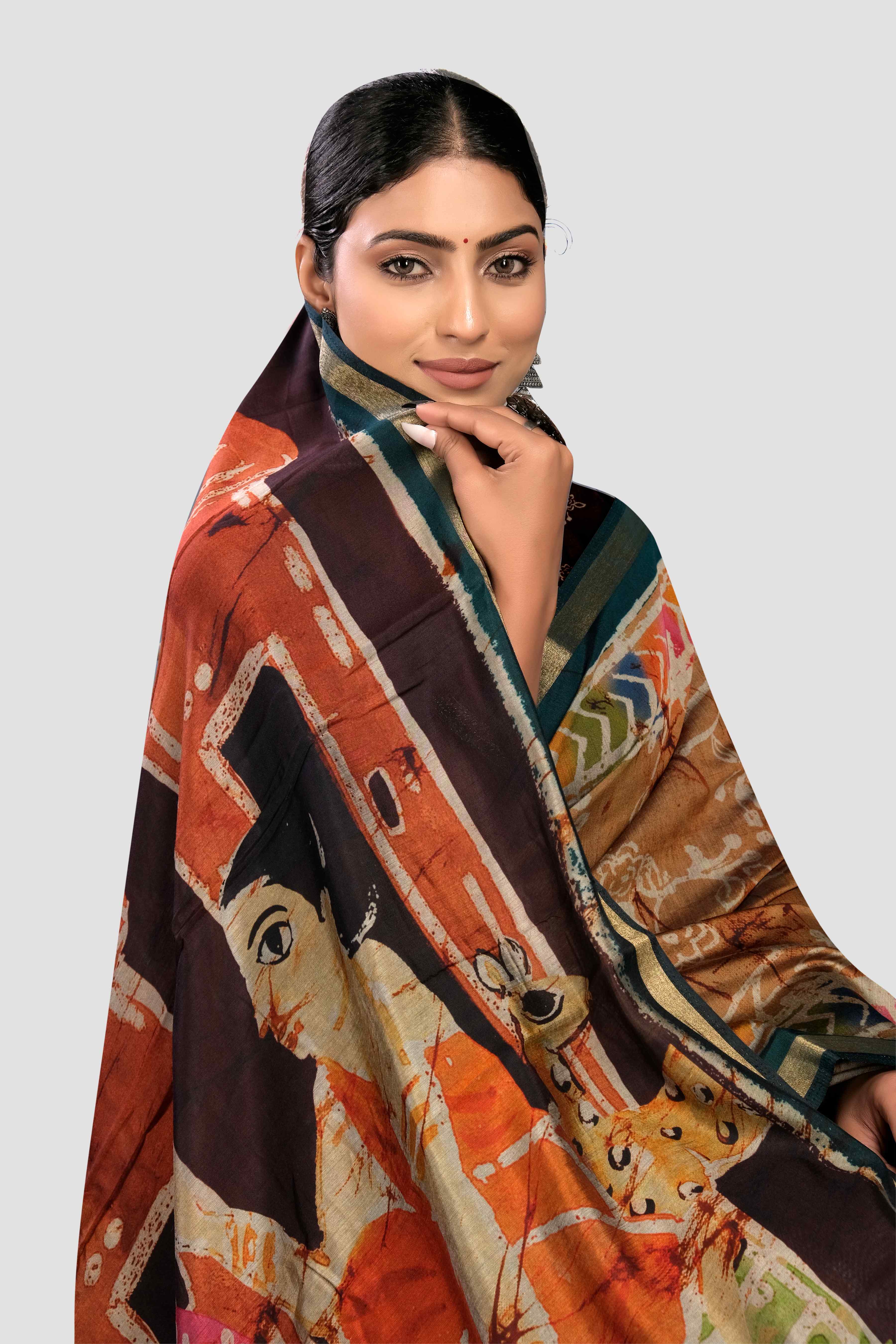 Mustard Kalamkari print Cotton Saree - Kajree  