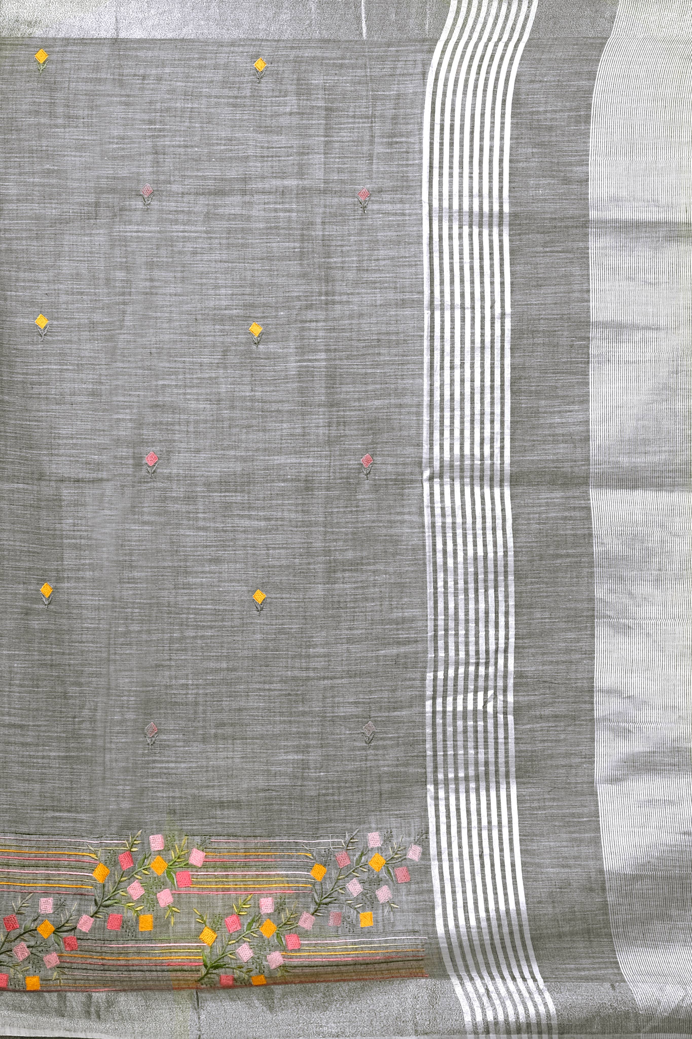Grey Threadwork Linen Saree 