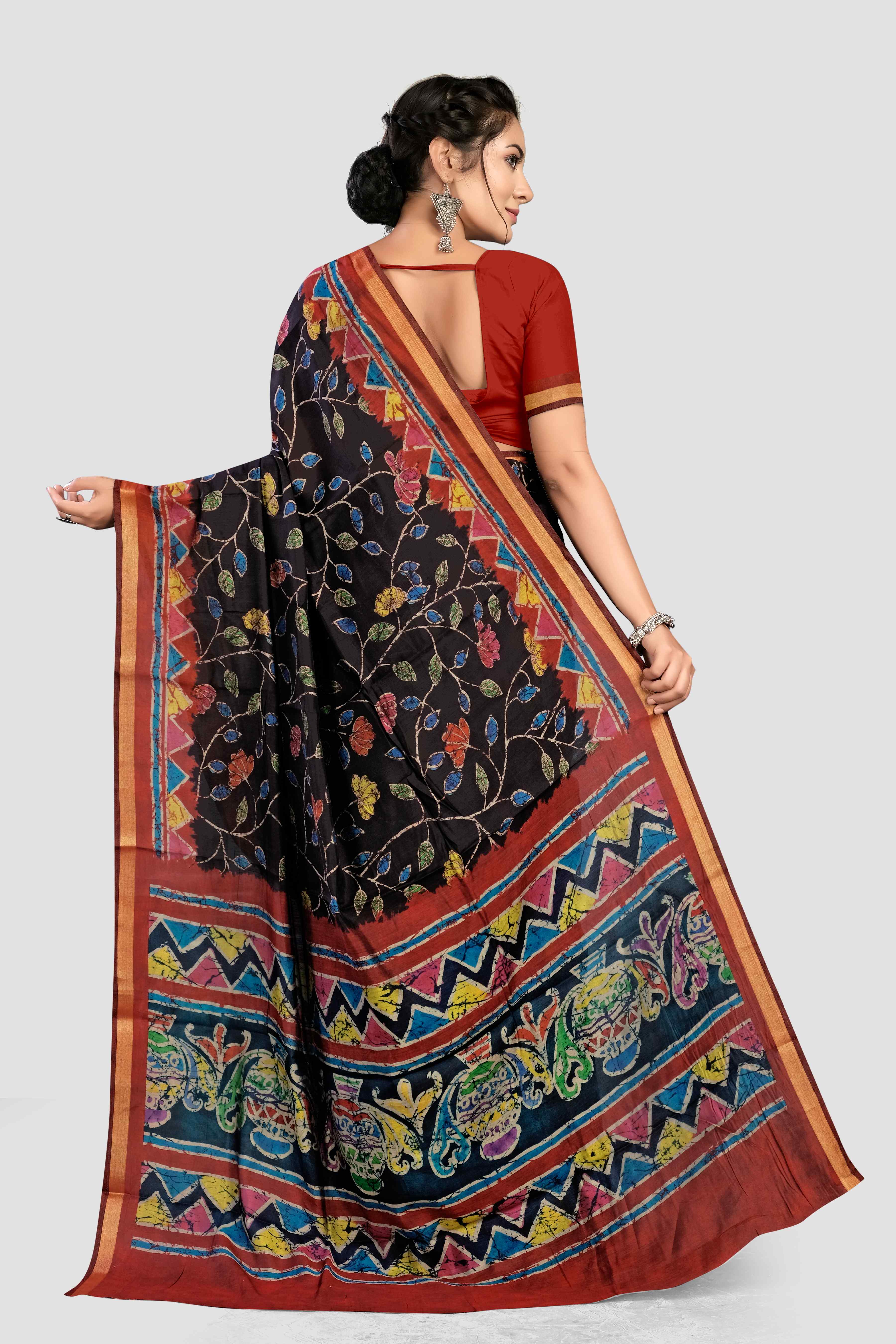 Navy Blue Kalamkari print Cotton Saree 