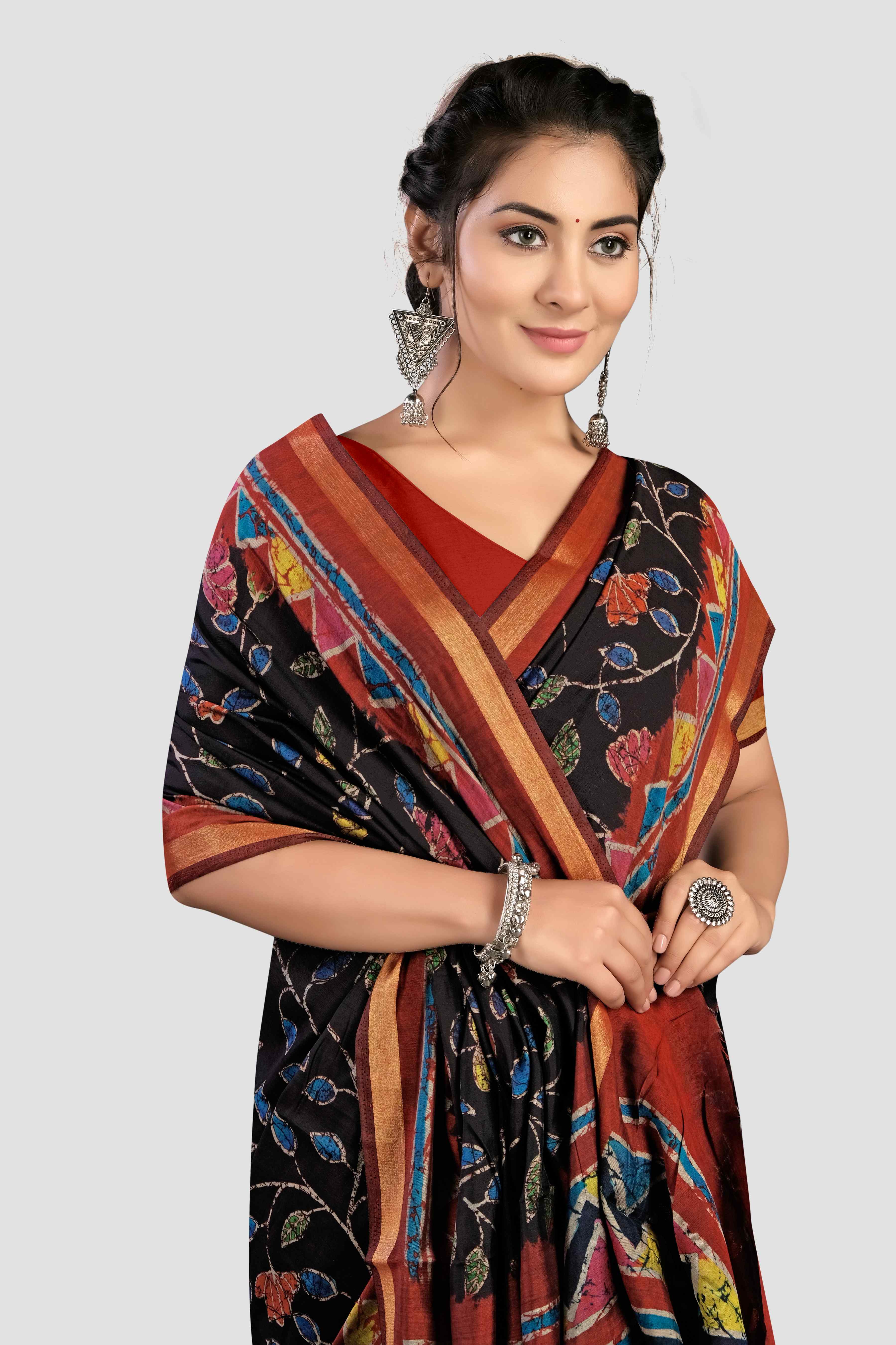 Navy Blue Kalamkari print Cotton Saree 