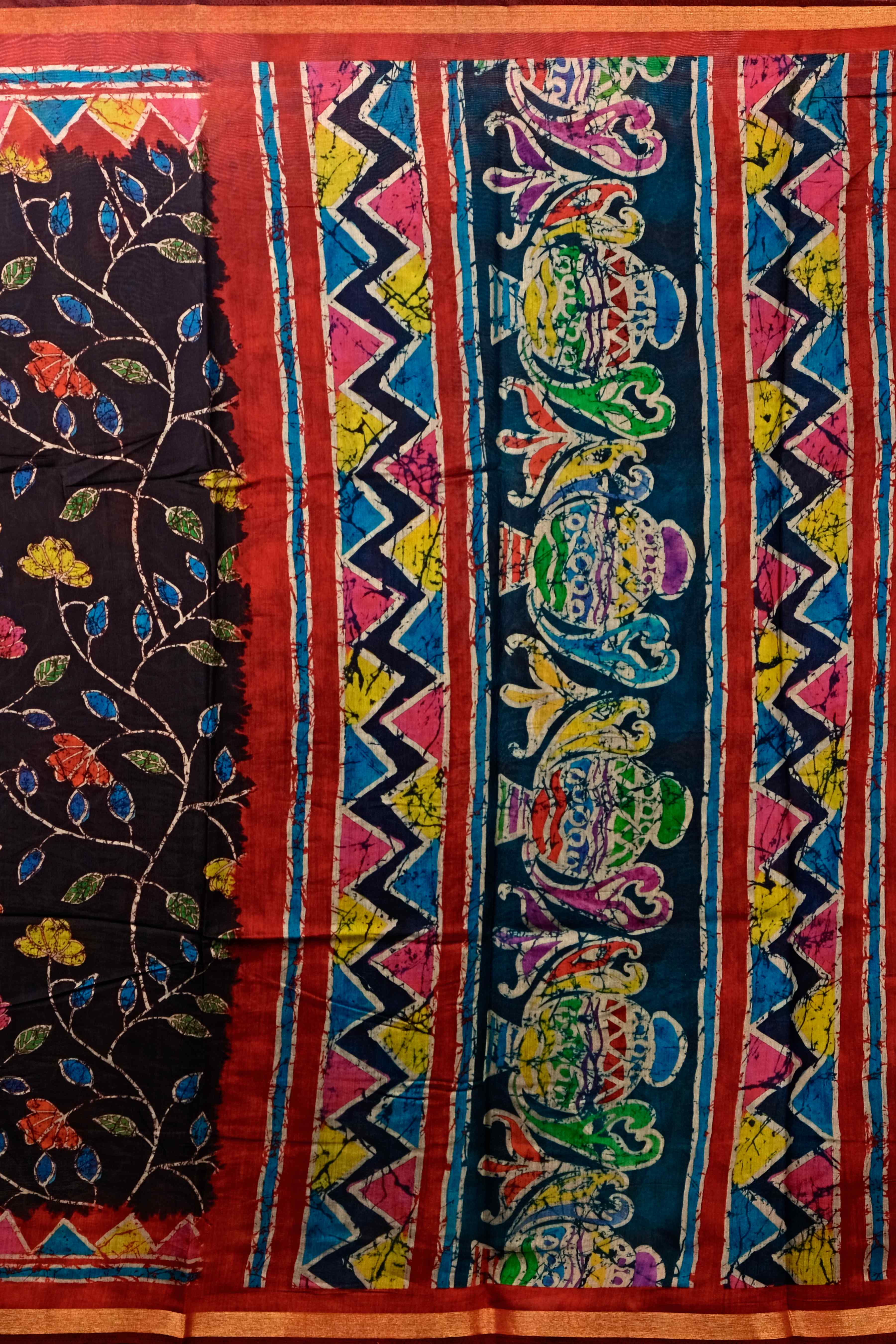 Navy Blue Kalamkari print Cotton Saree 