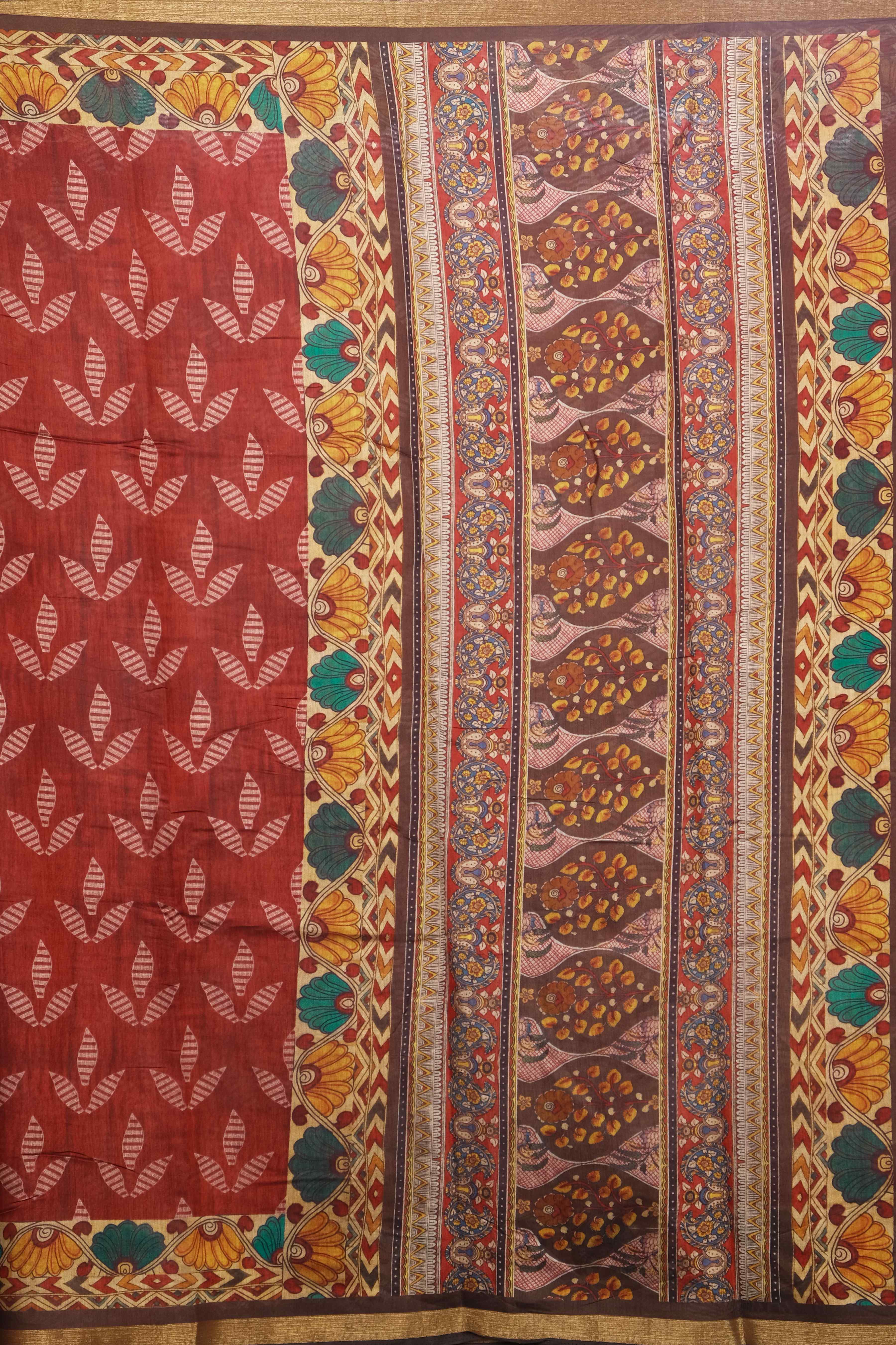 Red Kalamkari print Cotton Saree - KAJREE