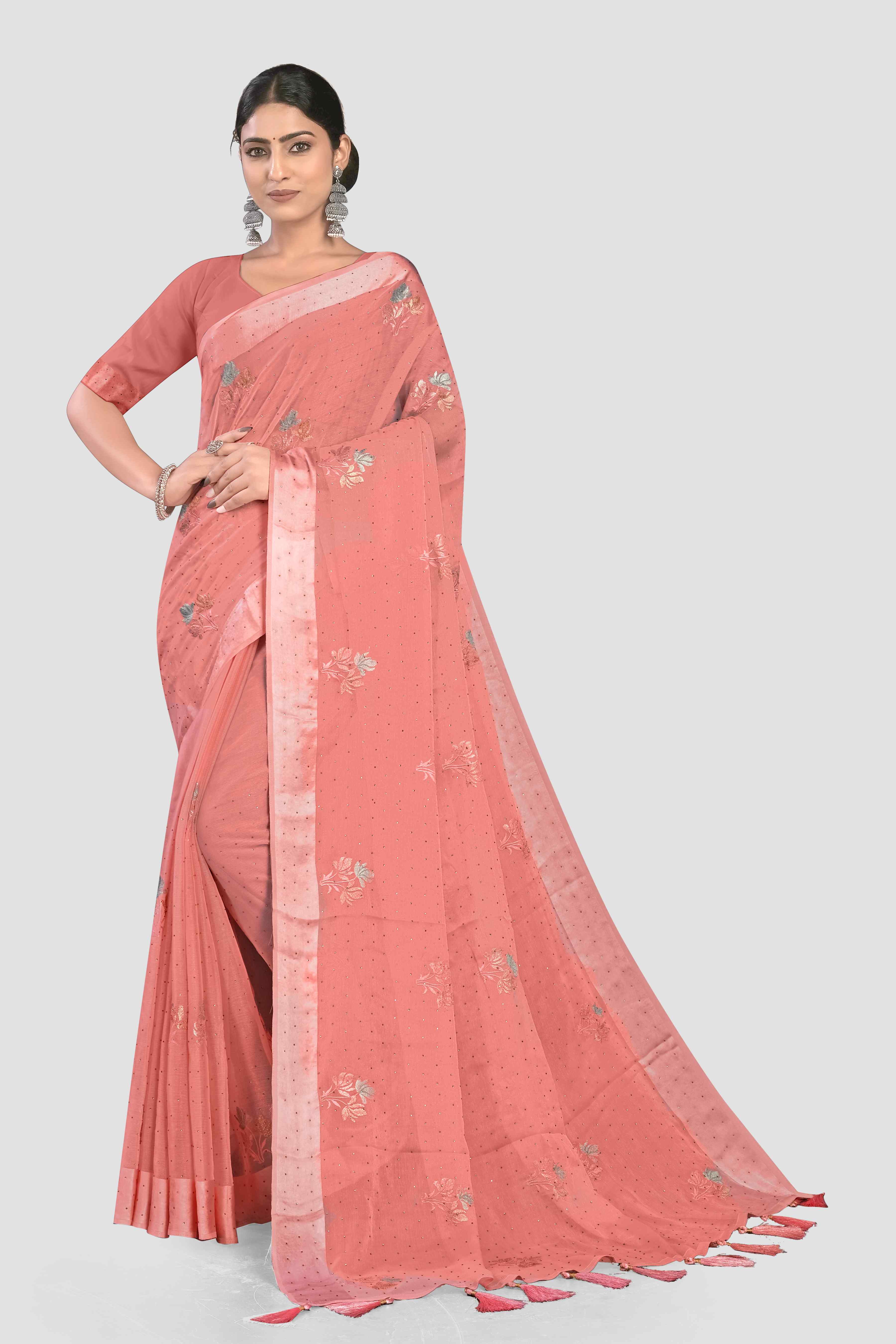 Pink Stonework Crepe Saree - Kajree
