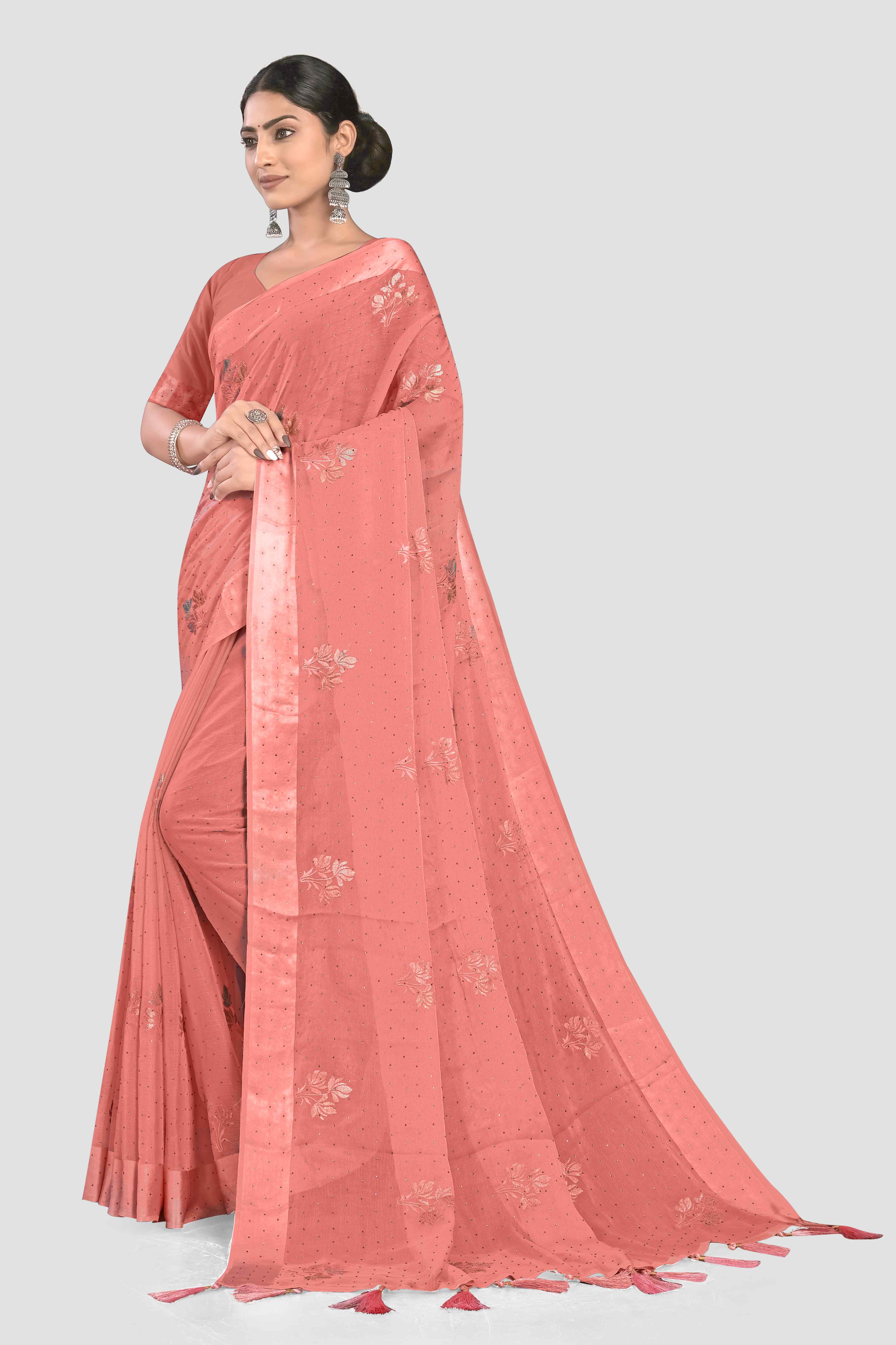 Pink Stonework Crepe Saree - Kajree