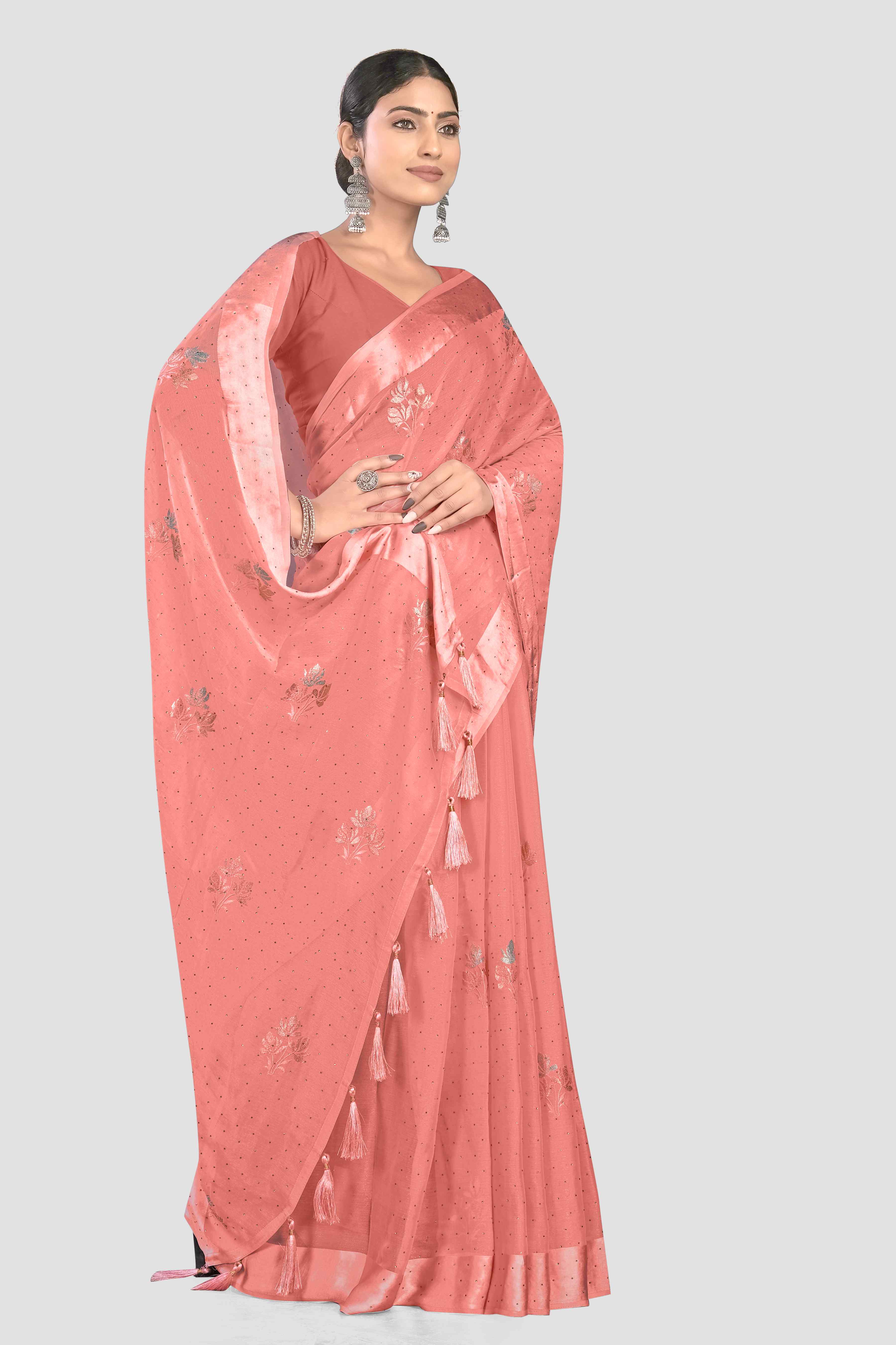 Pink Stonework Crepe Saree - Kajree