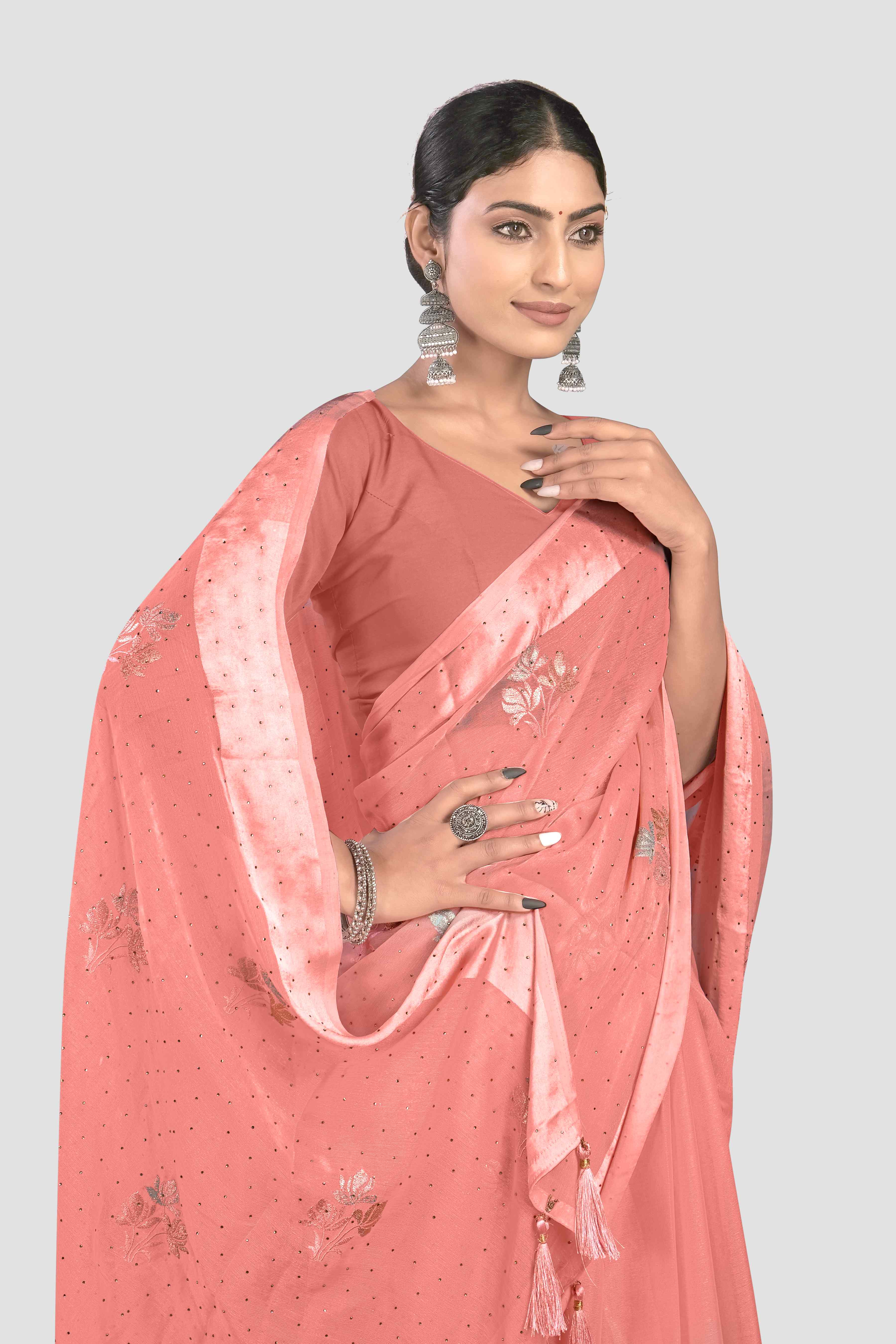 Pink Stonework Crepe Saree - Kajree