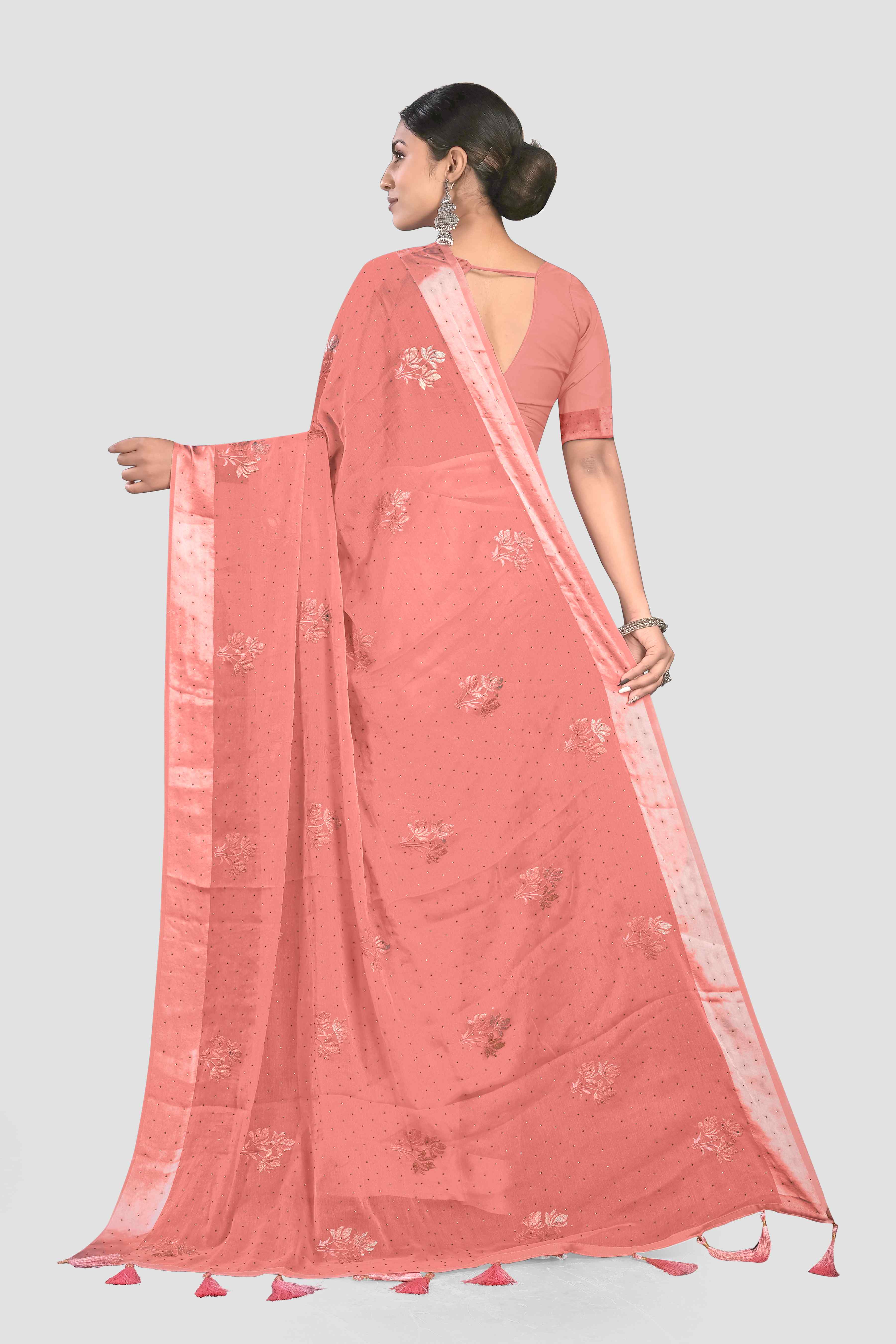 Pink Stonework Crepe Saree - Kajree