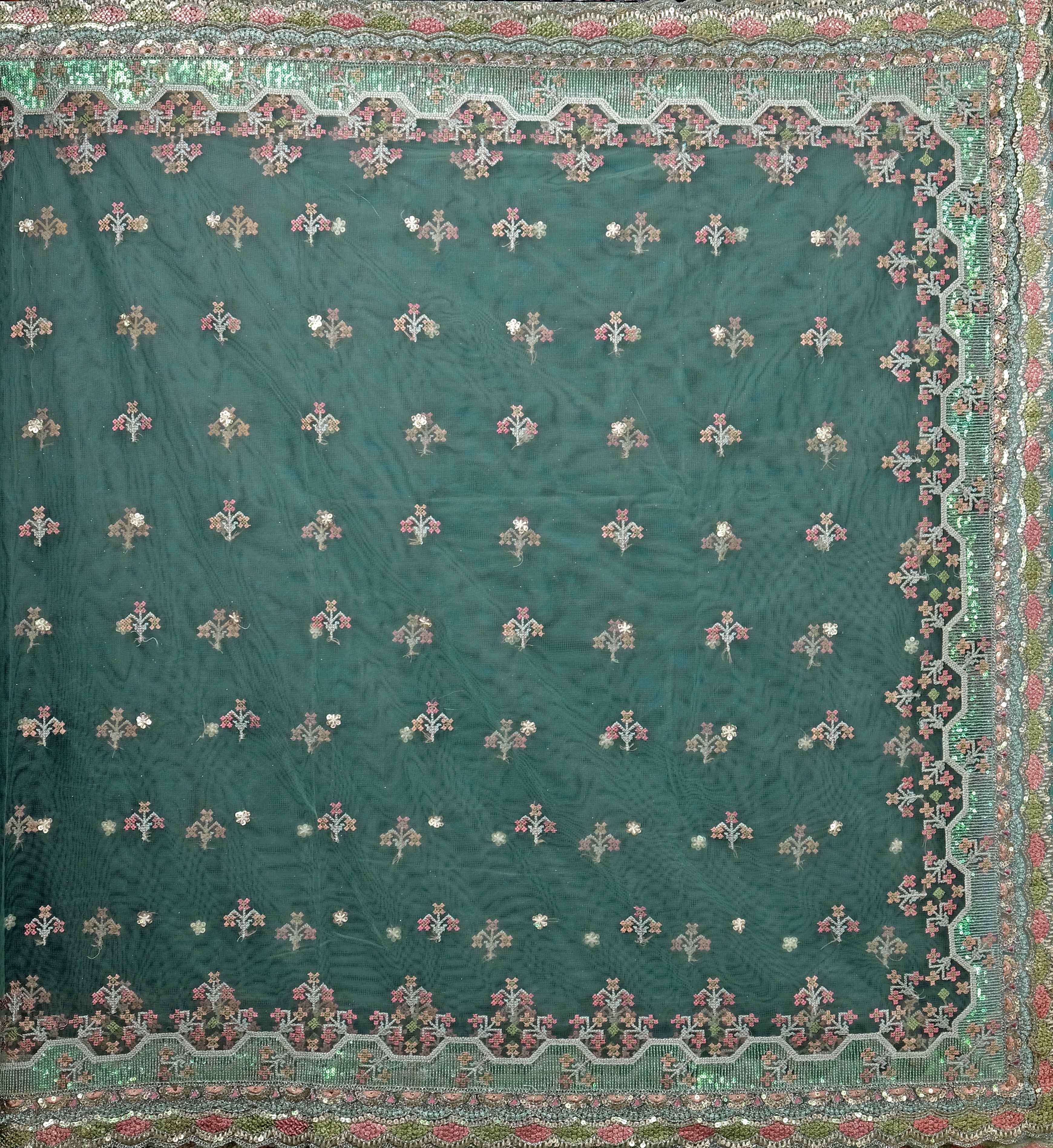 Sea Green Stonework Net Saree - KAJREE