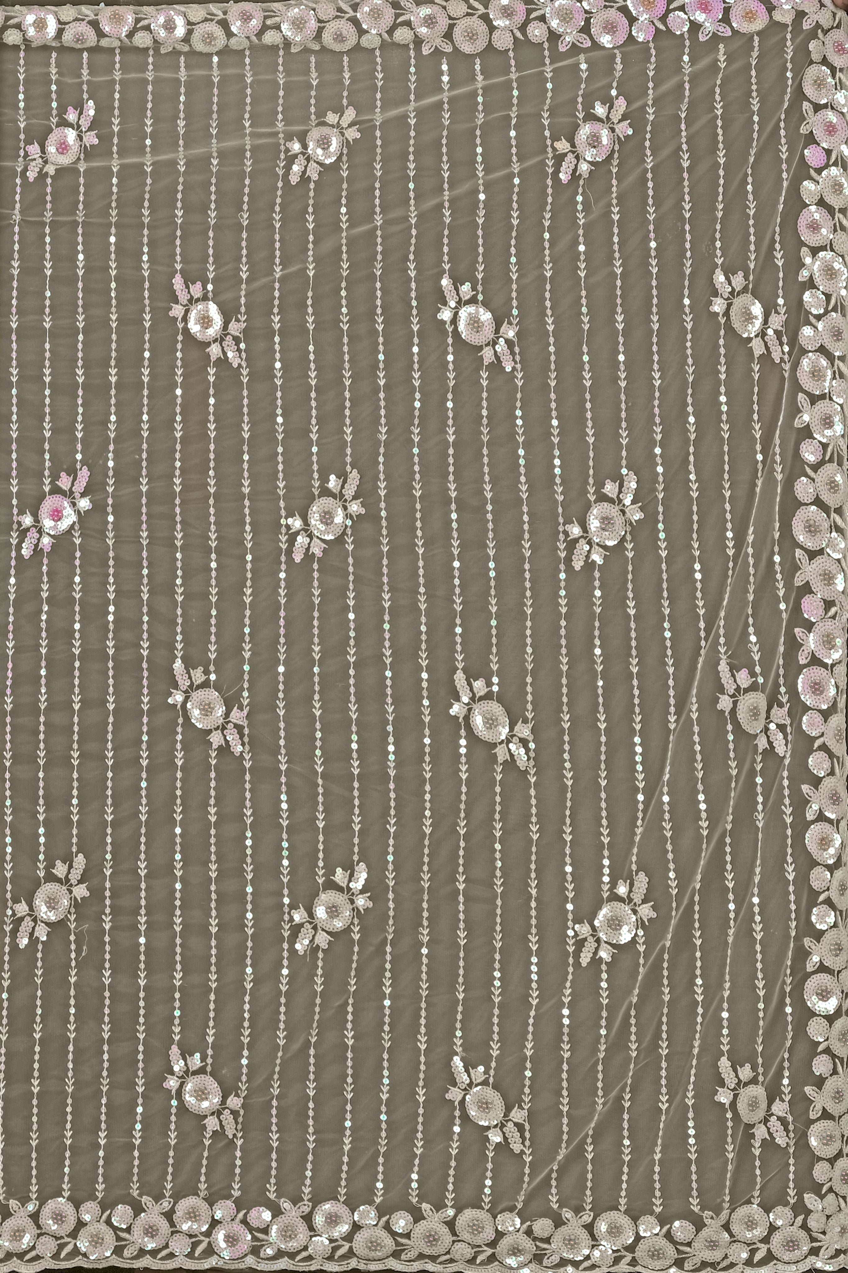 Cream StoneWork Net Saree 