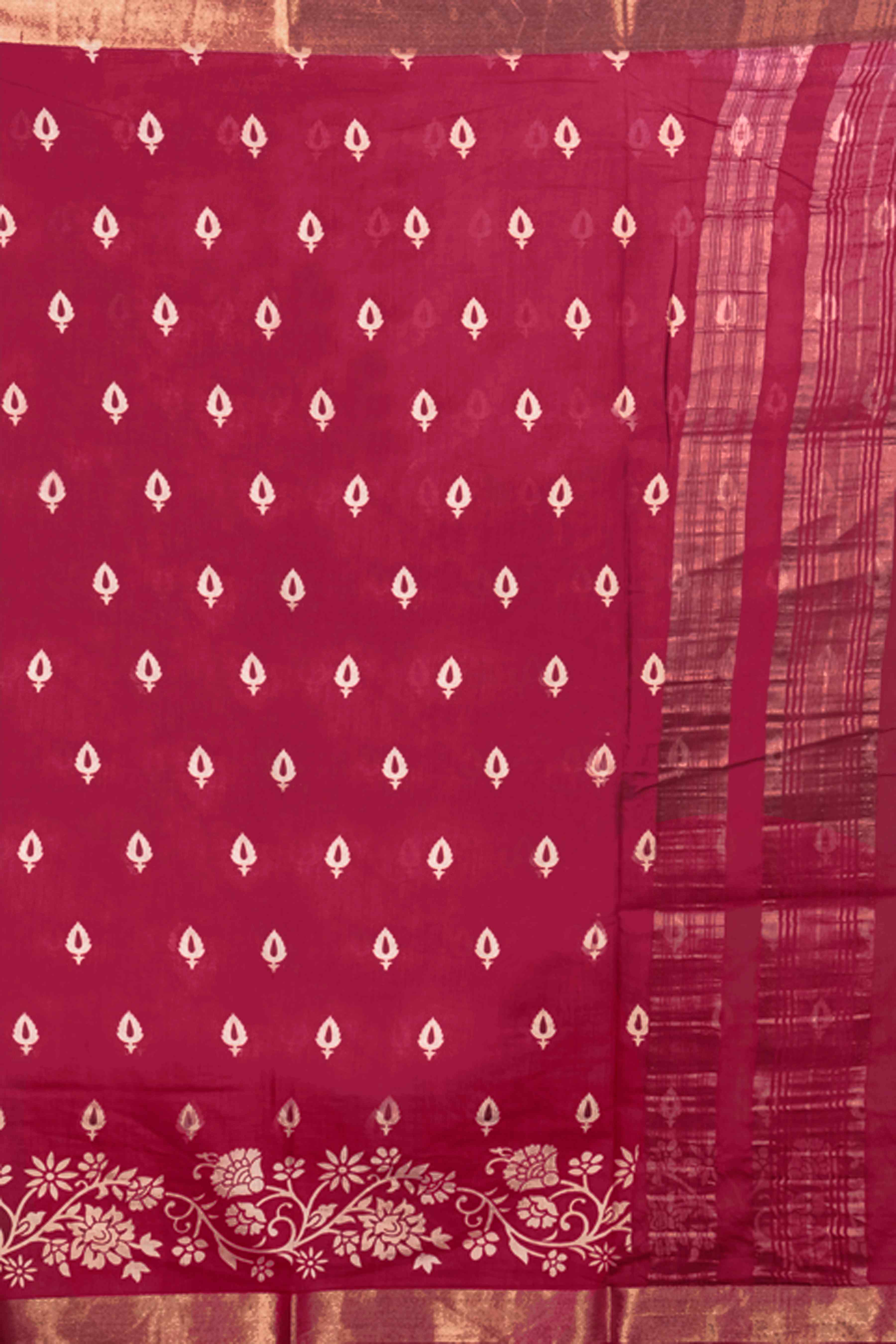 Red Threadwork Cotton Saree 