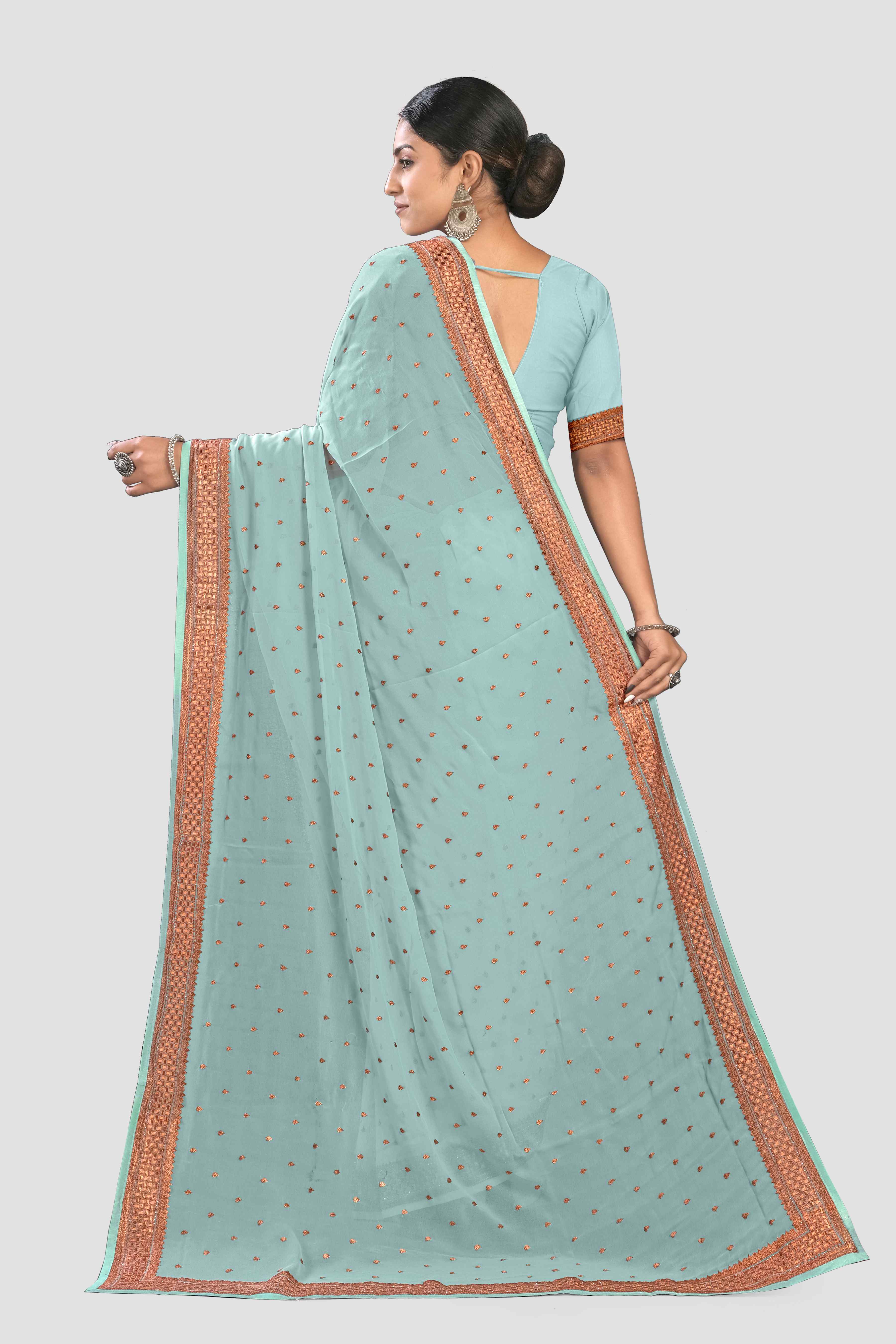 Teal Stonework Georgette Saree - Kajree