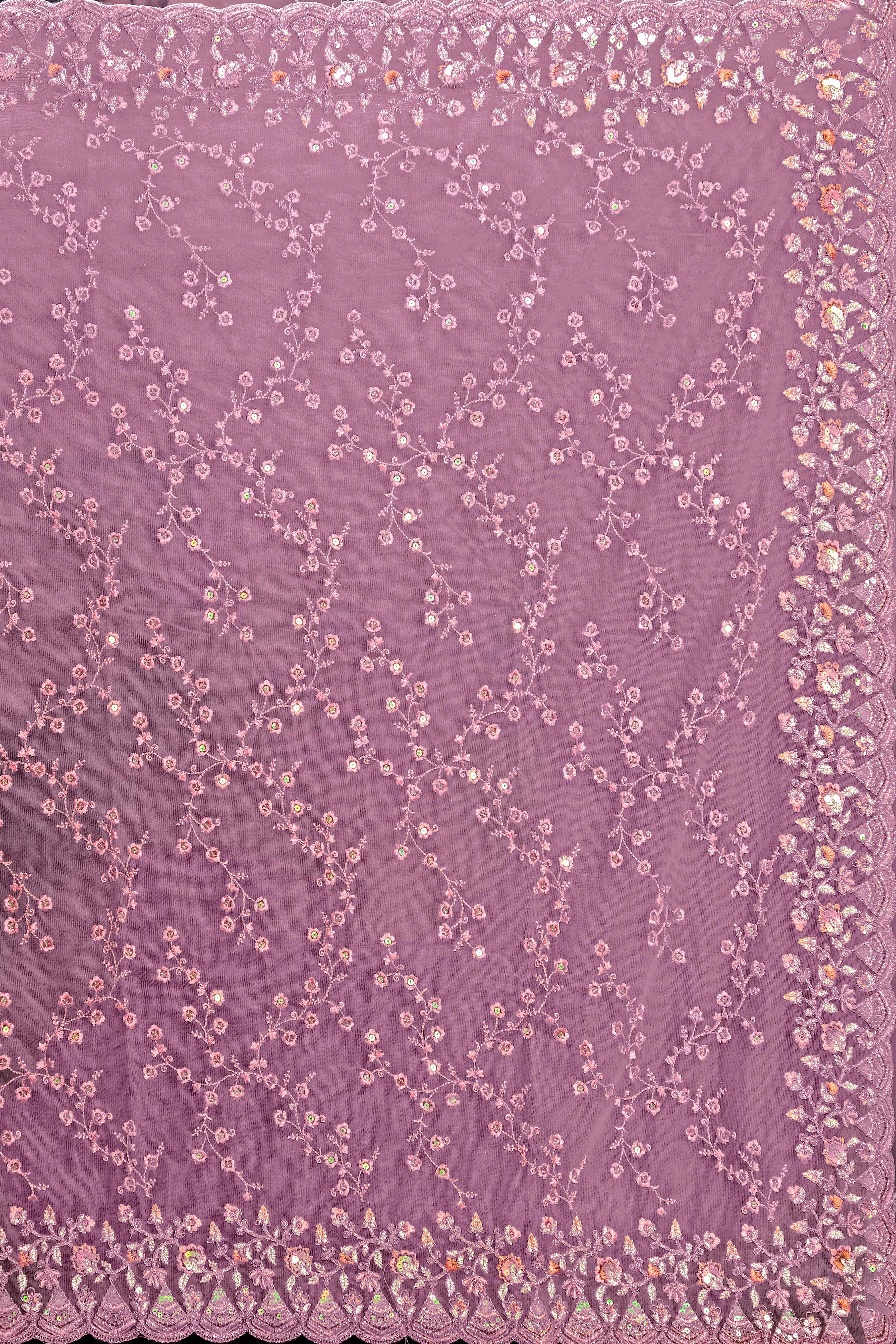 Embroidered Net Saree - Purple - KAJREE