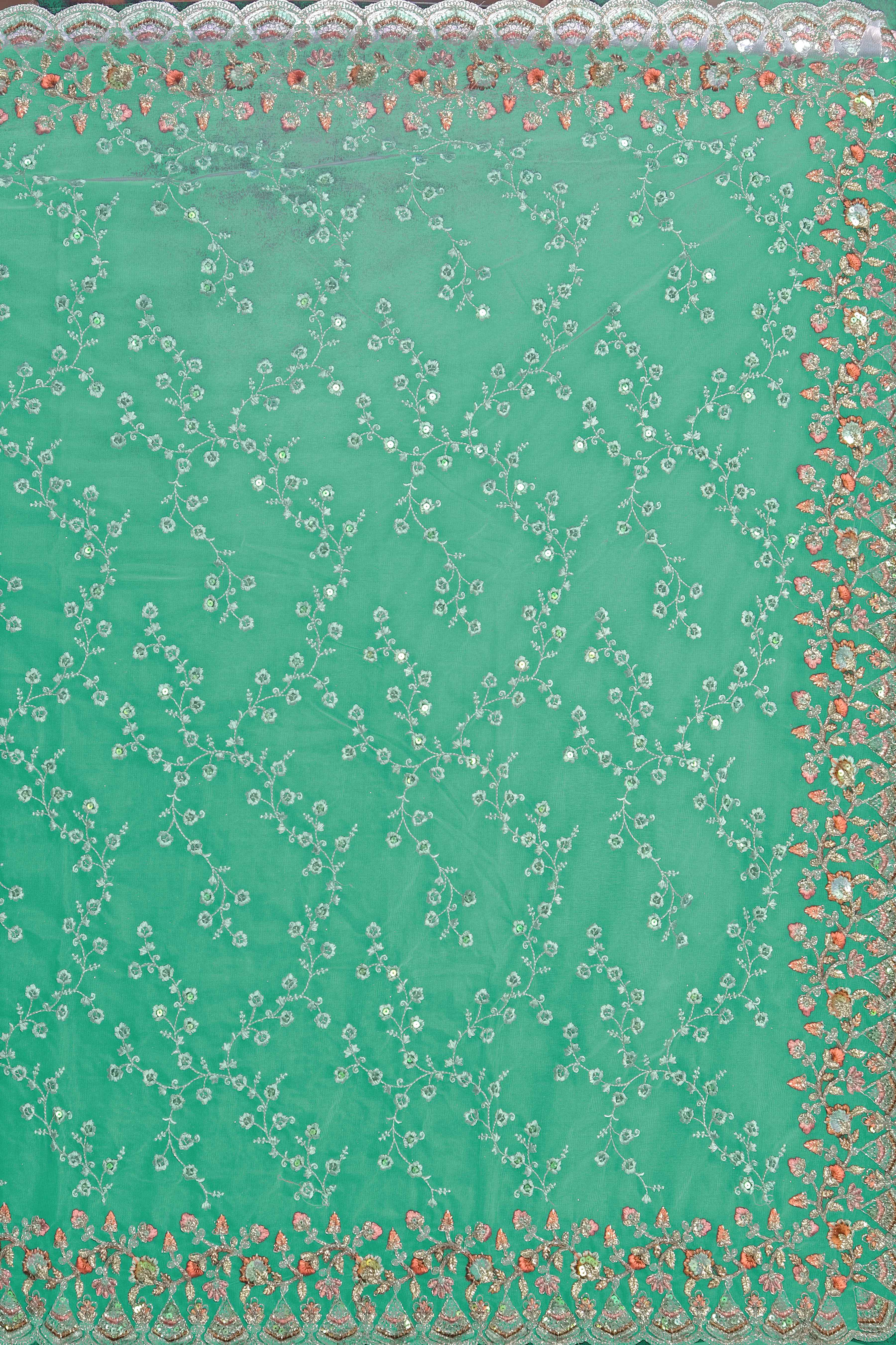 Sky Blue Stonework Net Saree - KAJREE