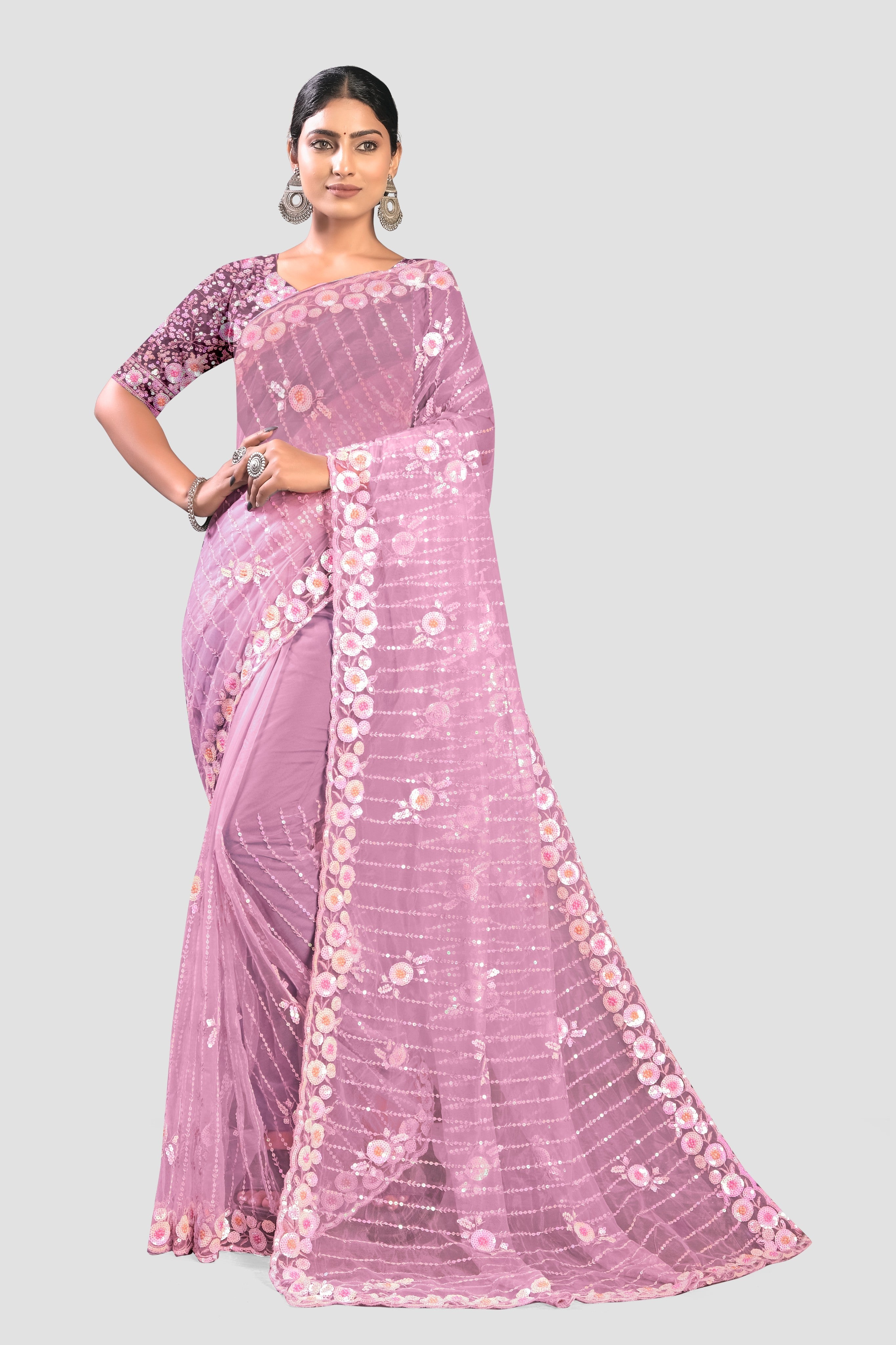 Lavender Net Saree - Kajree