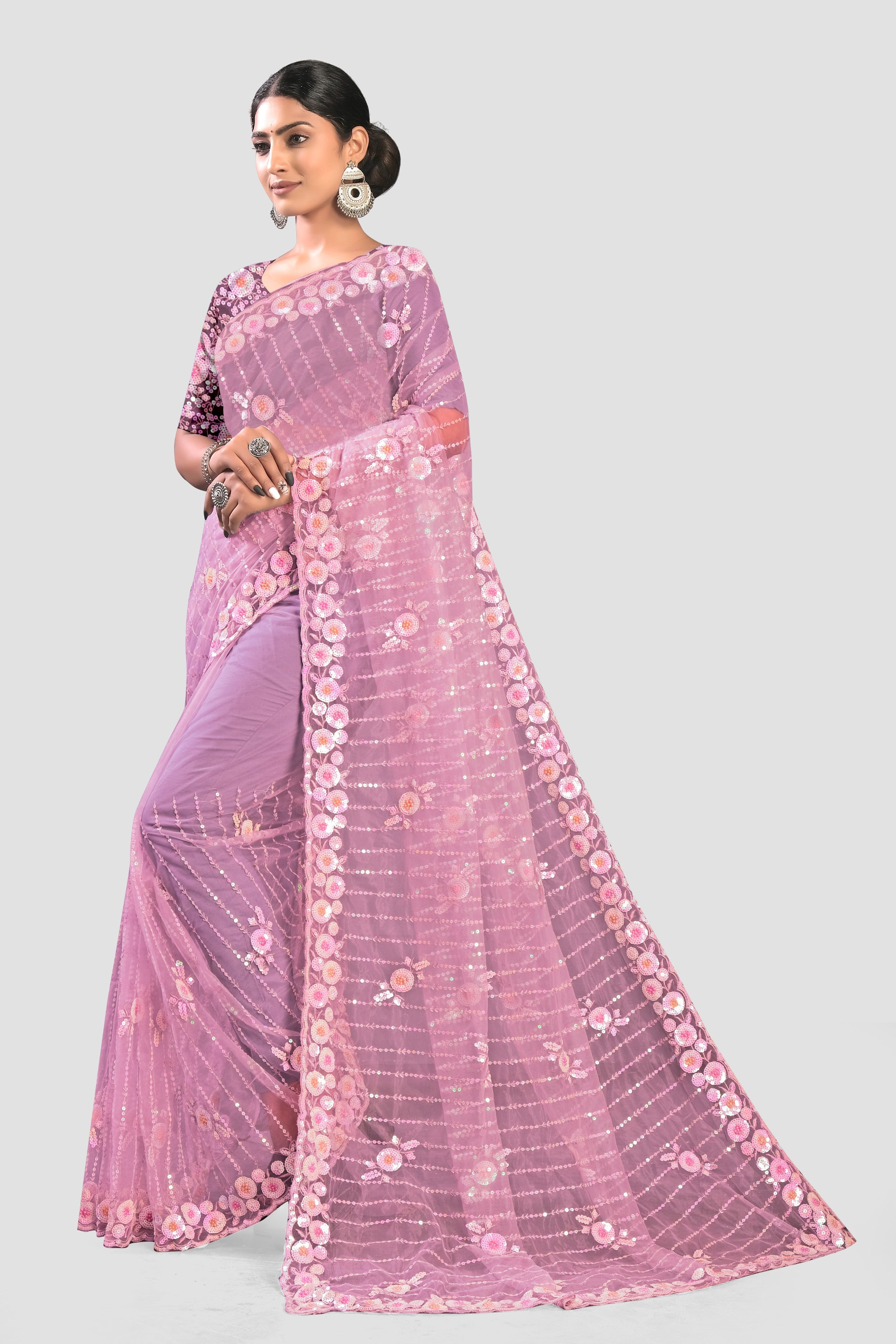 Lavender Net Saree -Kajree